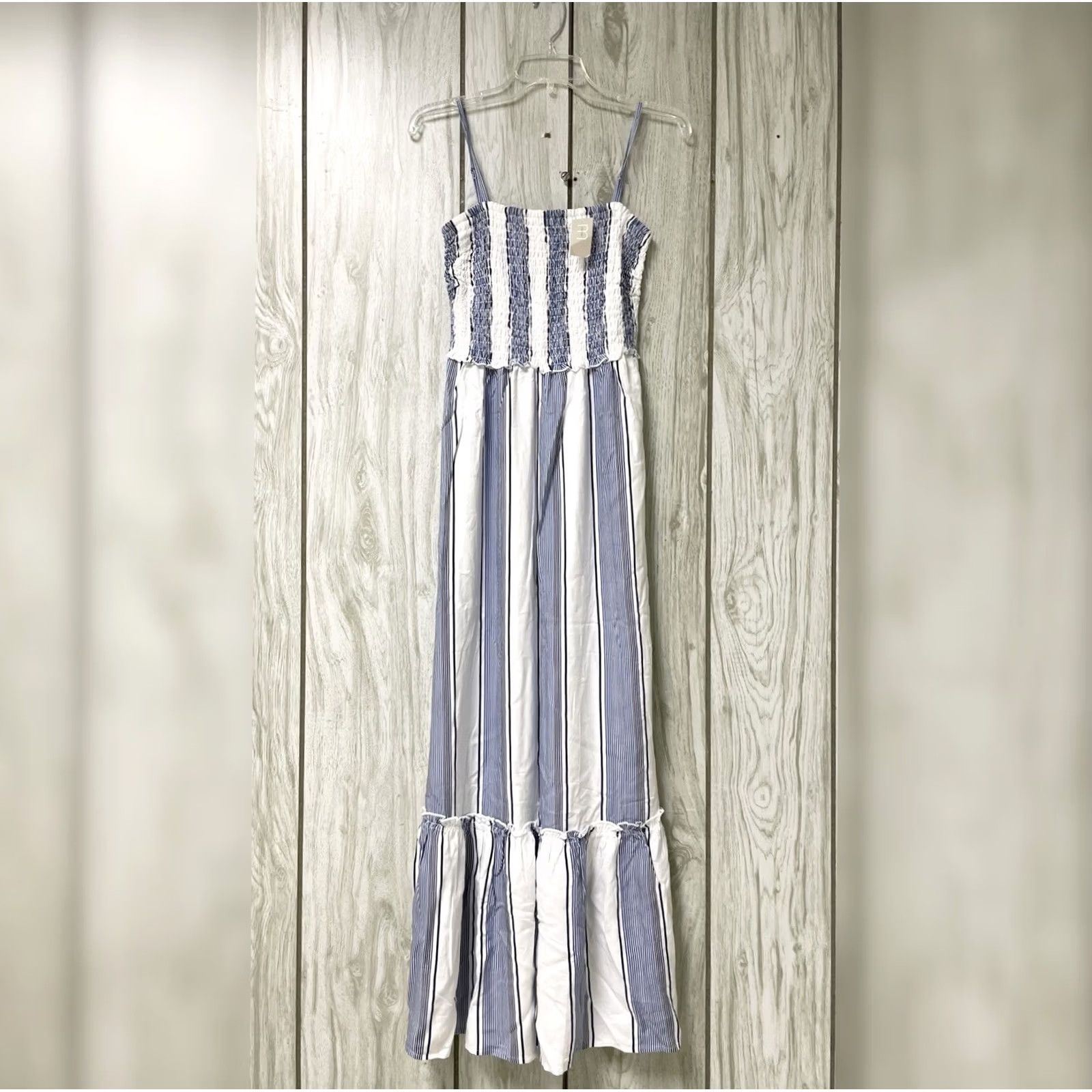 Vintage Maurices Women Blue/White Striped Smocked Tiered Sleeveless Maxi Dress S Size S / US 4 / IT 40 - 3 Thumbnail
