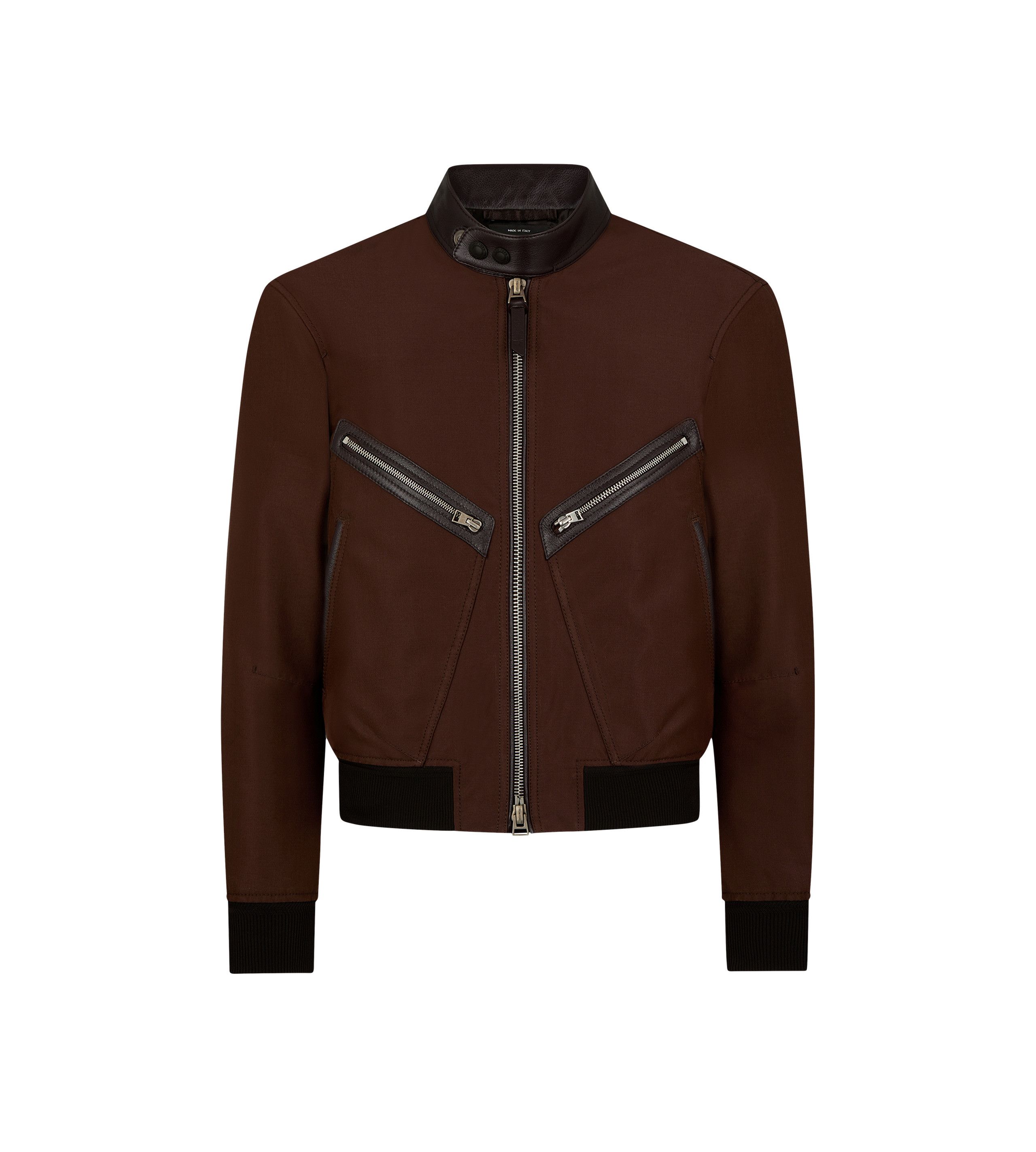 Tom Ford o1w1db10925 OBS027 Racer Bomber Wool Jacket in Chestnut Size US XL / EU 56 / 4 - 1 Thumbnail