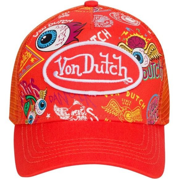NWT VON DUTCH ORANGE JAX ALL OVER PRINT TRUCKER HAT CAP