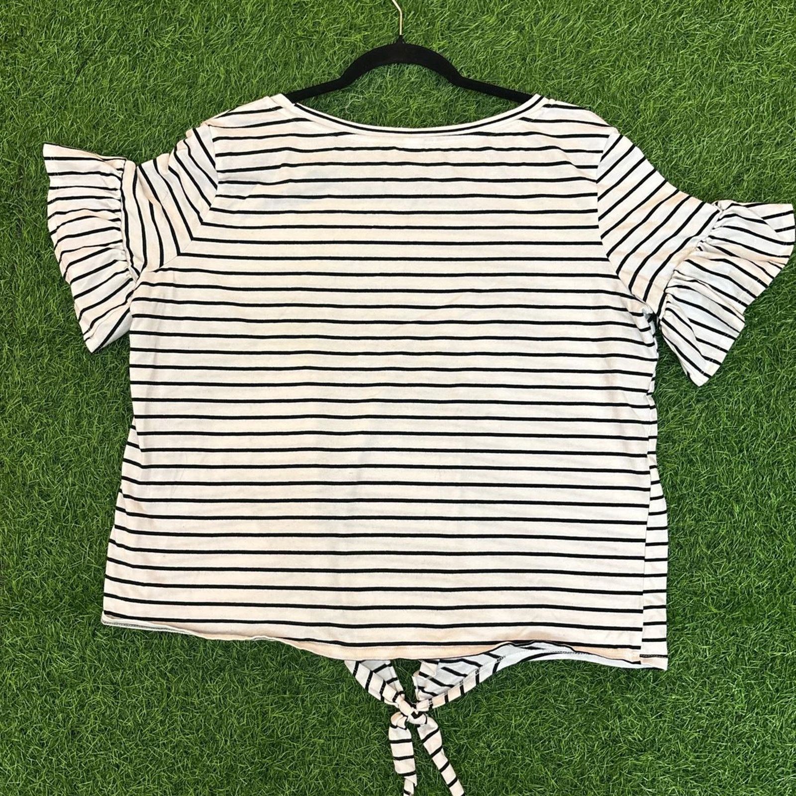 Other Women's Black/white Striped Tie Front Blouse Size XL / US 12-14 / IT 48-50 - 2 Thumbnail