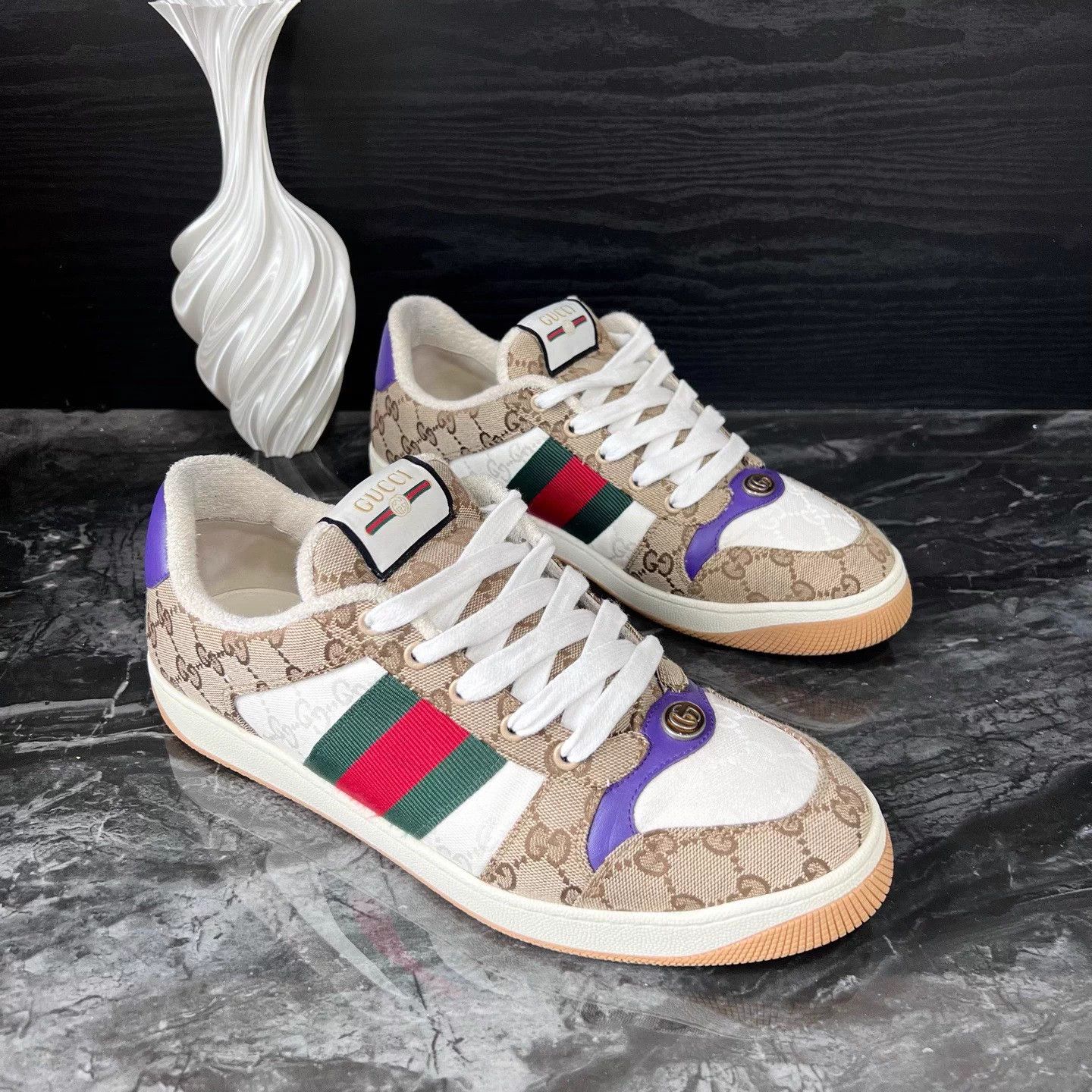 Gucci Gucci white/brown allover print casual 44.5 mint Size US 11.5 / EU 44-45 - 3 Thumbnail