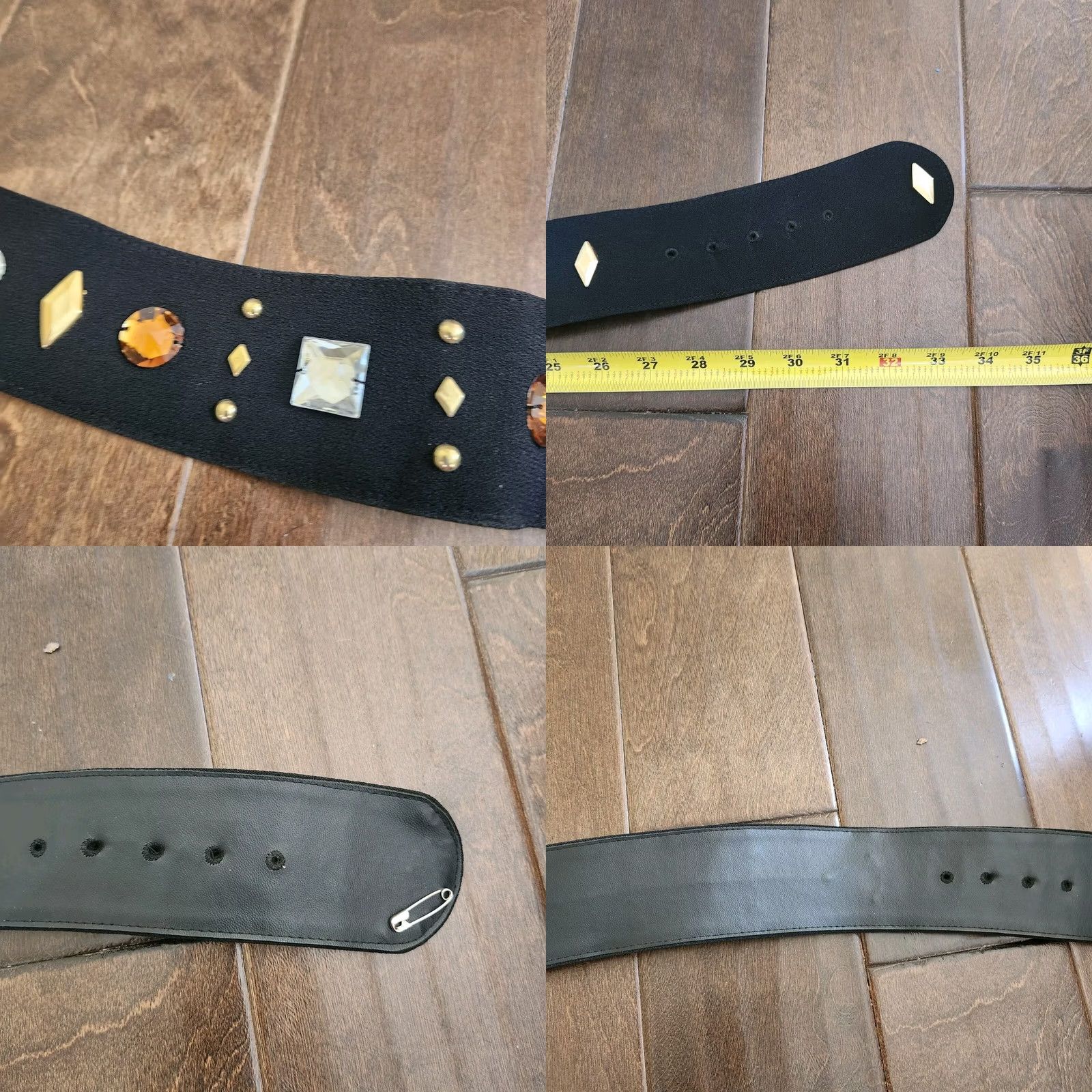 Vintage Women's Black Rhinestones Belt - Size 6 Belt Womens Black Rhinestone Accent Festival Hipster Classic 6 Size ONE SIZE - 8 Thumbnail