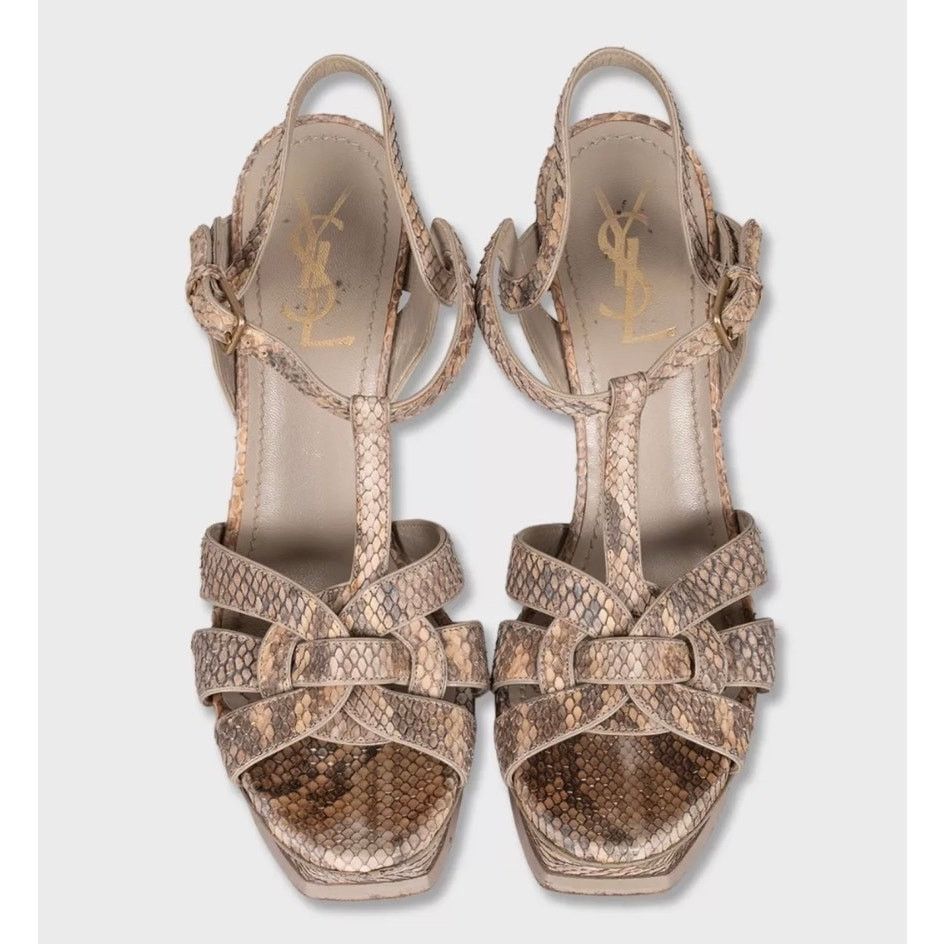 Saint Laurent Paris Saint Laurent Python Animal Print Block Heel Sandals 38.5 Size US 7 / IT 37 - 2 Thumbnail