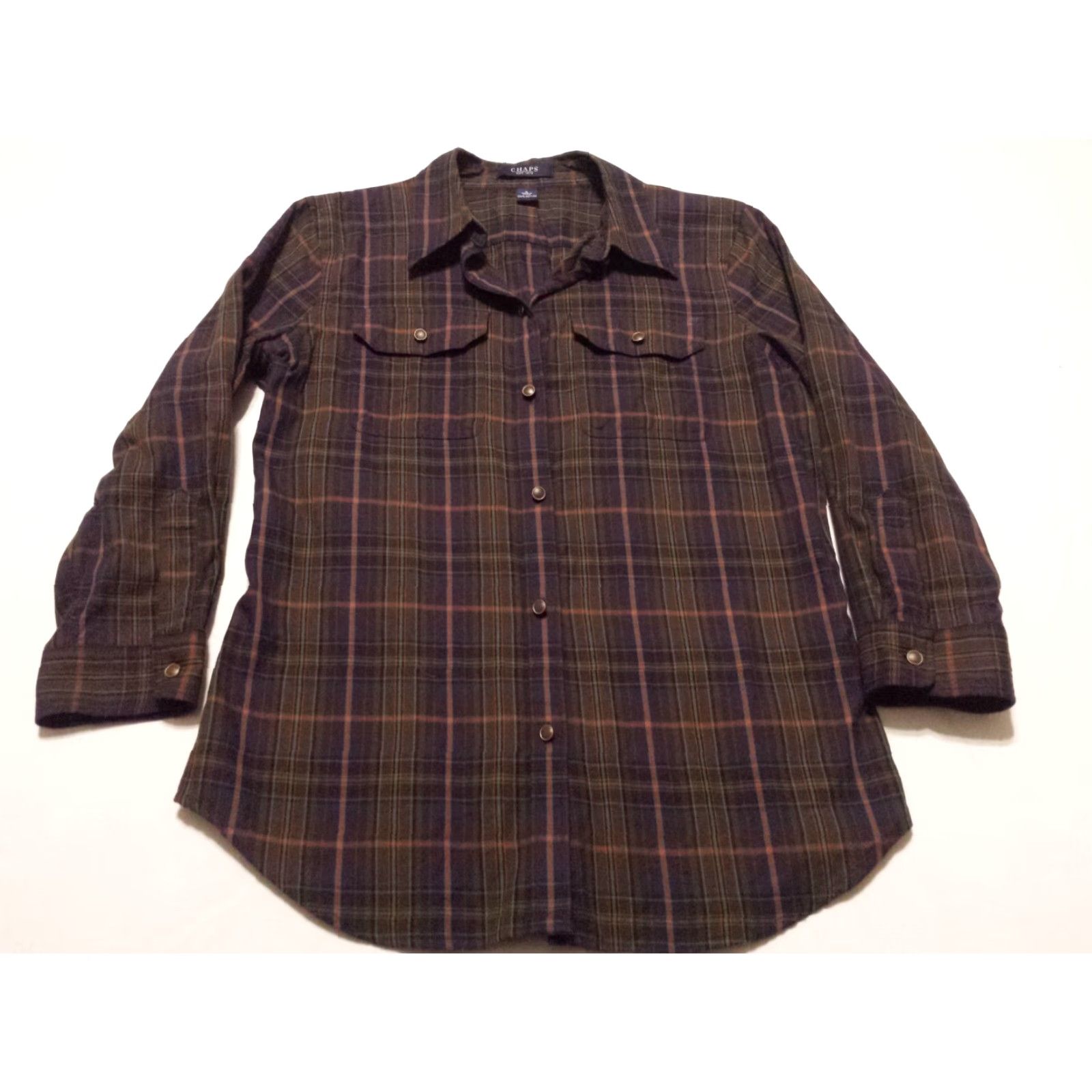 Chaps Chaps Shirt 3/4 Sleeve Button-Front Multicolor Plaid Check Cotton Womens Small Size S / US 4 / IT 40 - 3 Thumbnail