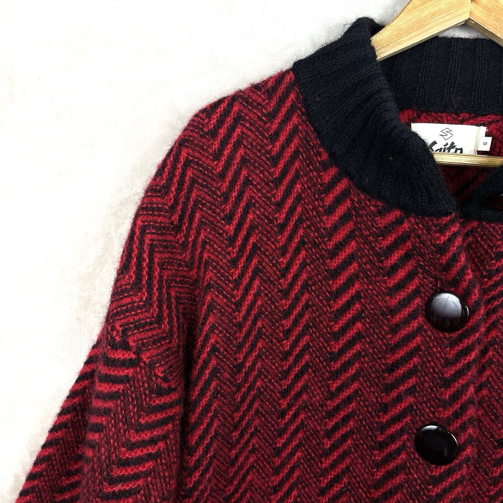 Other Vintage Saito Mohair Chevron Cardigan Red Black 80s Grail Size S / US 4 / IT 40 - 7 Thumbnail