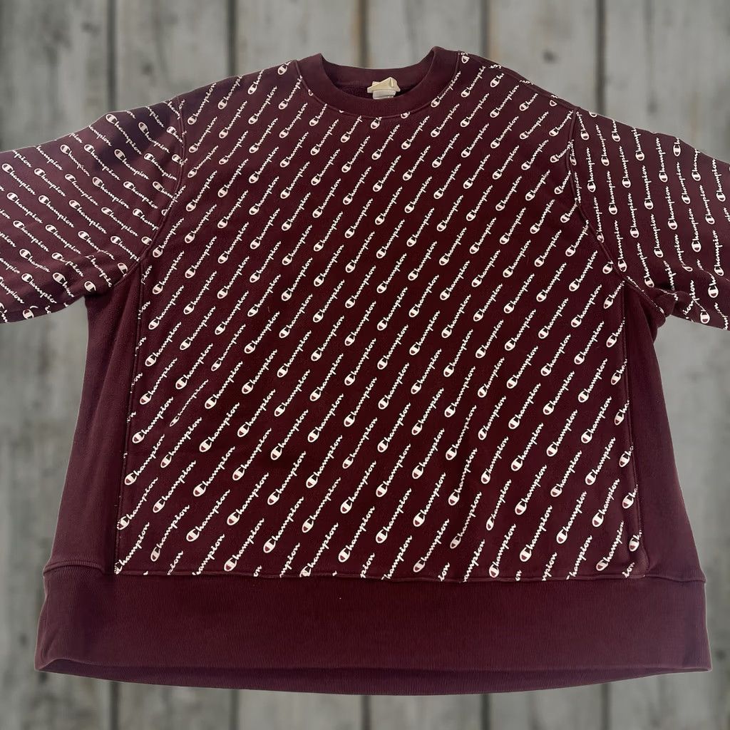 Champion VINTAGE Champion 2XL Crewneck Sweatshirt Reverse Weave AOP Spell Out Logo Maroon Red Decade 1980s Mens Size US XXL / EU 58 / 5 - 1 Thumbnail