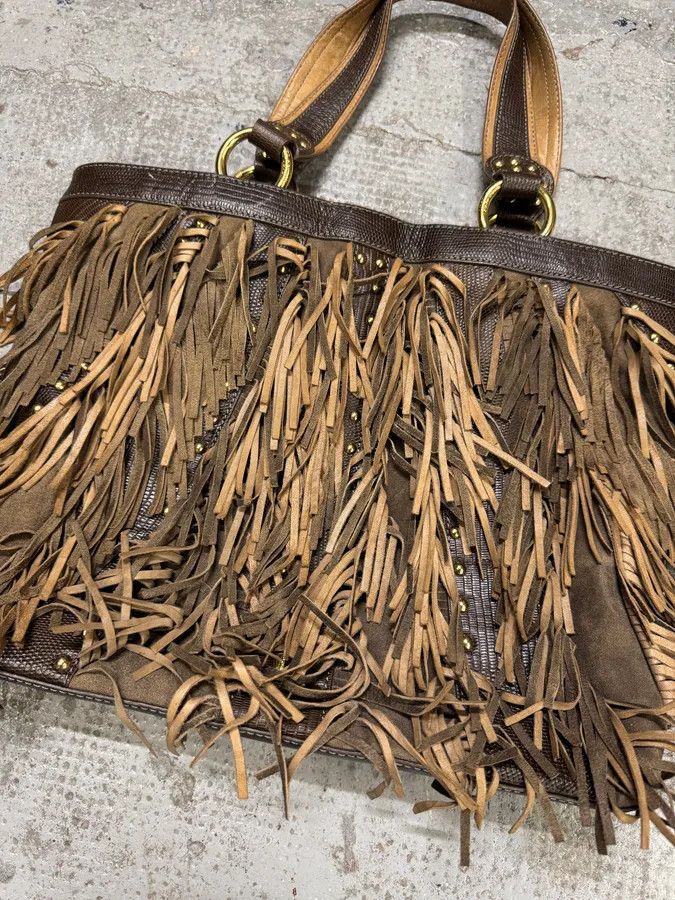 Just Cavalli × Vintage AW2010 Cavalli Fringe Cowboy Brown Leather Handle Bag Size ONE SIZE - 3 Thumbnail