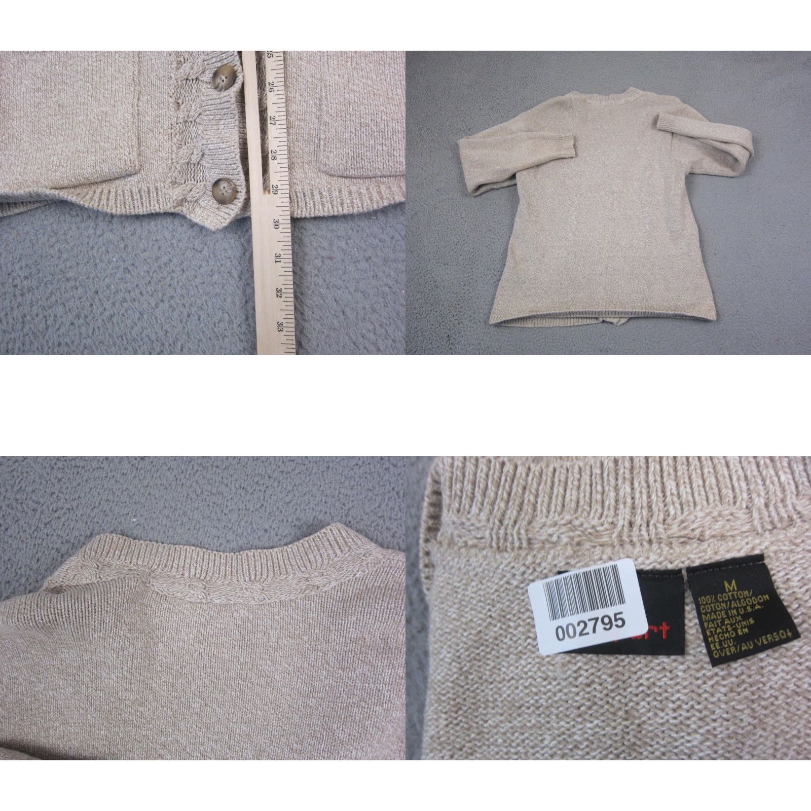Vintage VINTAGE Lizsport Cardigan Womens M Brown Beige Cotton Knit 90s City Classic Pockets Cardigan Buttons Size M / US 6-8 / IT 42-44 - 8 Thumbnail