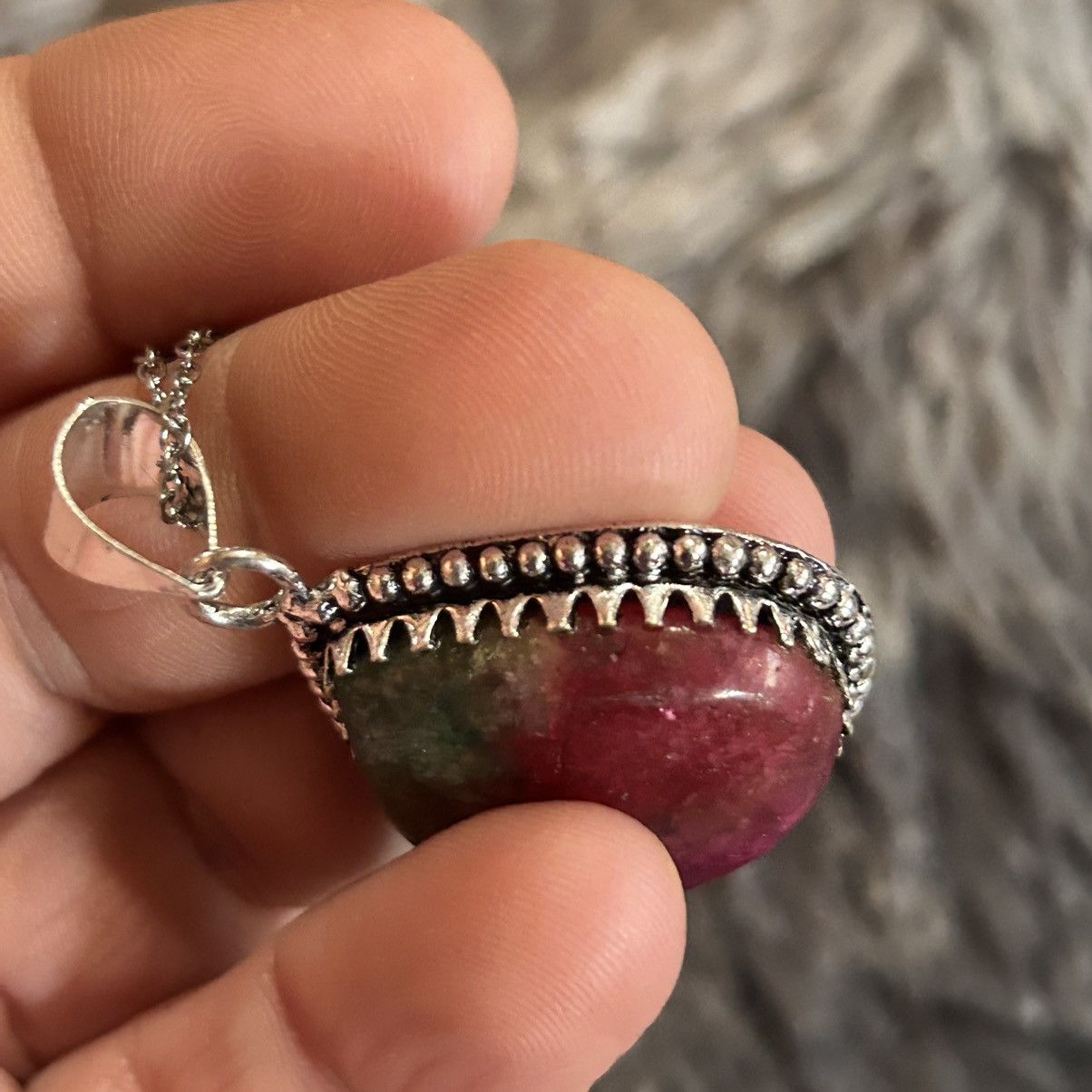 Handmade Handcrafted watermelon tourmaline dogtooth 925 necklace Size ONE SIZE - 7 Thumbnail