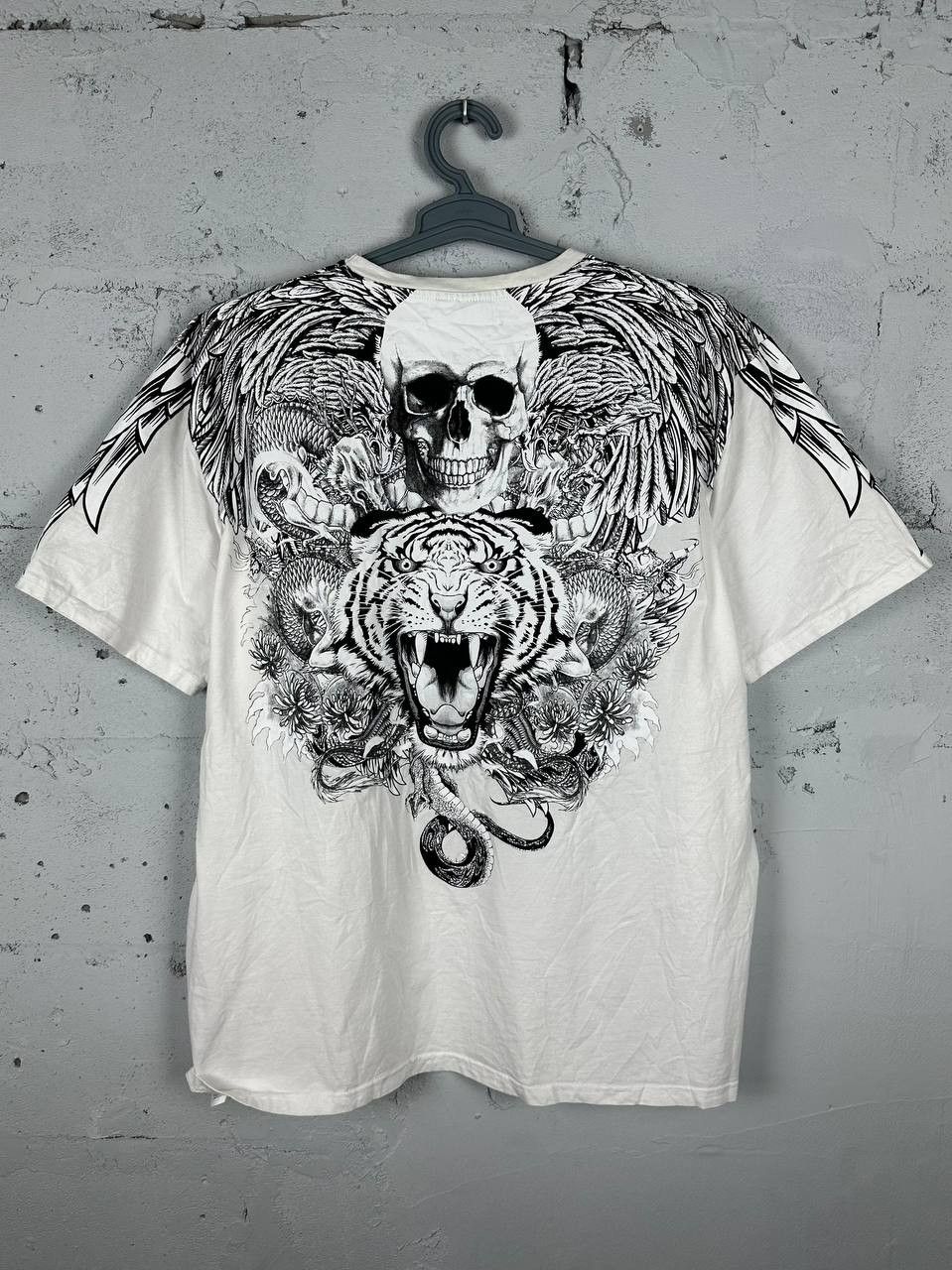 Affliction × Southpole × Tapout White Affliction Style Wings Skull Tiger T-Shirt Size US XL / EU 56 / 4 - 1 Thumbnail
