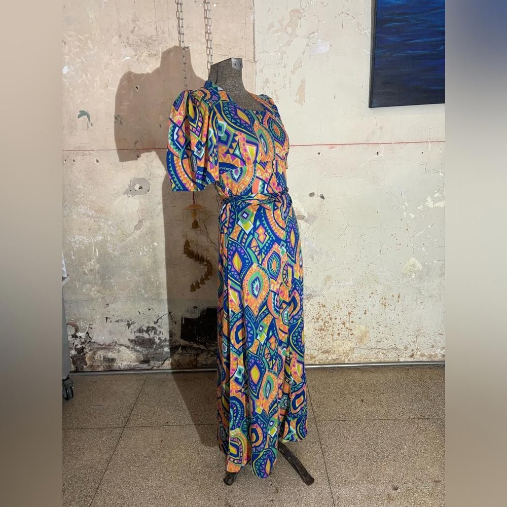 Designer vintage 60’s abstract pattern handmade dress Size L / US 10 / IT 46 - 4 Thumbnail