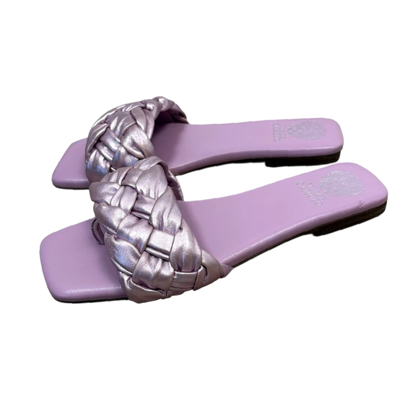 Vince Camuto Vince Camuto Antonni Metallic Purple Leather Braided Slide Sandals Womens 9.5 Purple Leather Sandals Flat Spring Summer Shoes Size US 10 / IT 40 - 3 Thumbnail