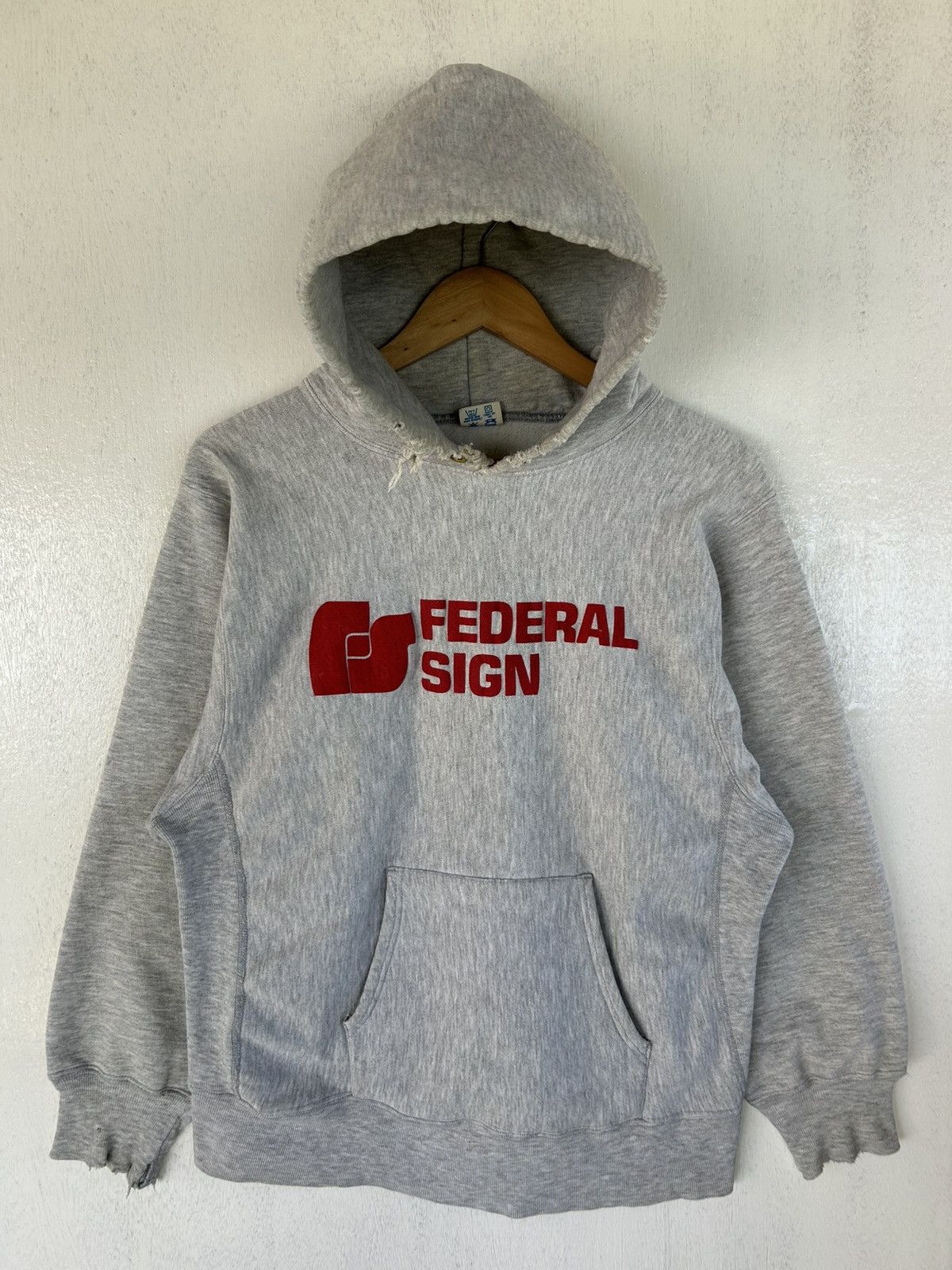 Vintage 90s Thrashed Champion Reverse Weave Federal Sign