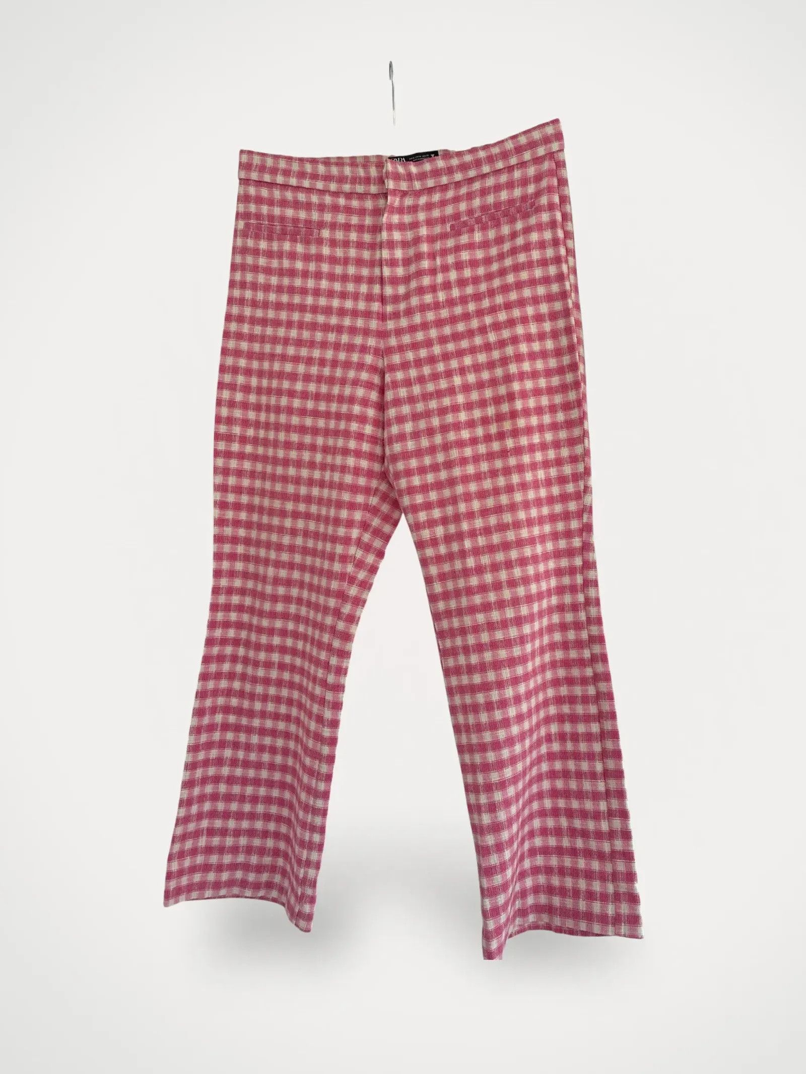 Zara Zara Zara rosa-vit rutig vidare byxa Pants Size 28" / US 6 / IT 42 - 1 Thumbnail