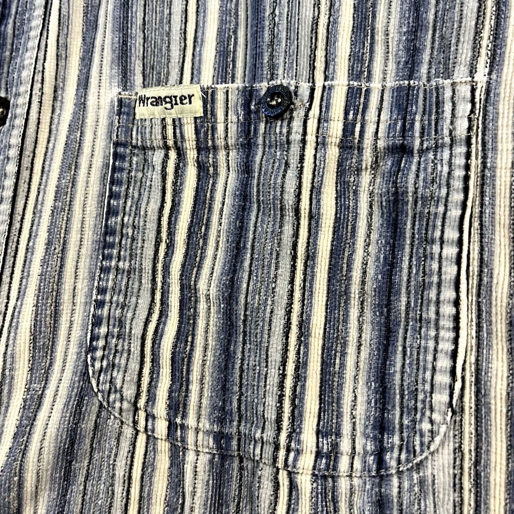 Wrangler VINTAGE Wrangler Mens Shirt Button Corduroy Striped Western 90s Brushpopper Blue Shirt Mens Regular 90s Western Buttons Pockets Size US M / EU 48-50 / 2 - 3 Thumbnail