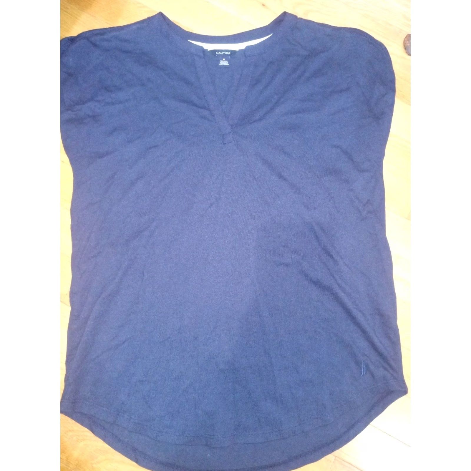 Nautica Nautica Split Neck Tee Small - Navy Women T-Shirt Blue 36" Chest 18" Shoulders 25" Length Ladies Shirt Size S / US 4 / IT 40 - 5 Thumbnail