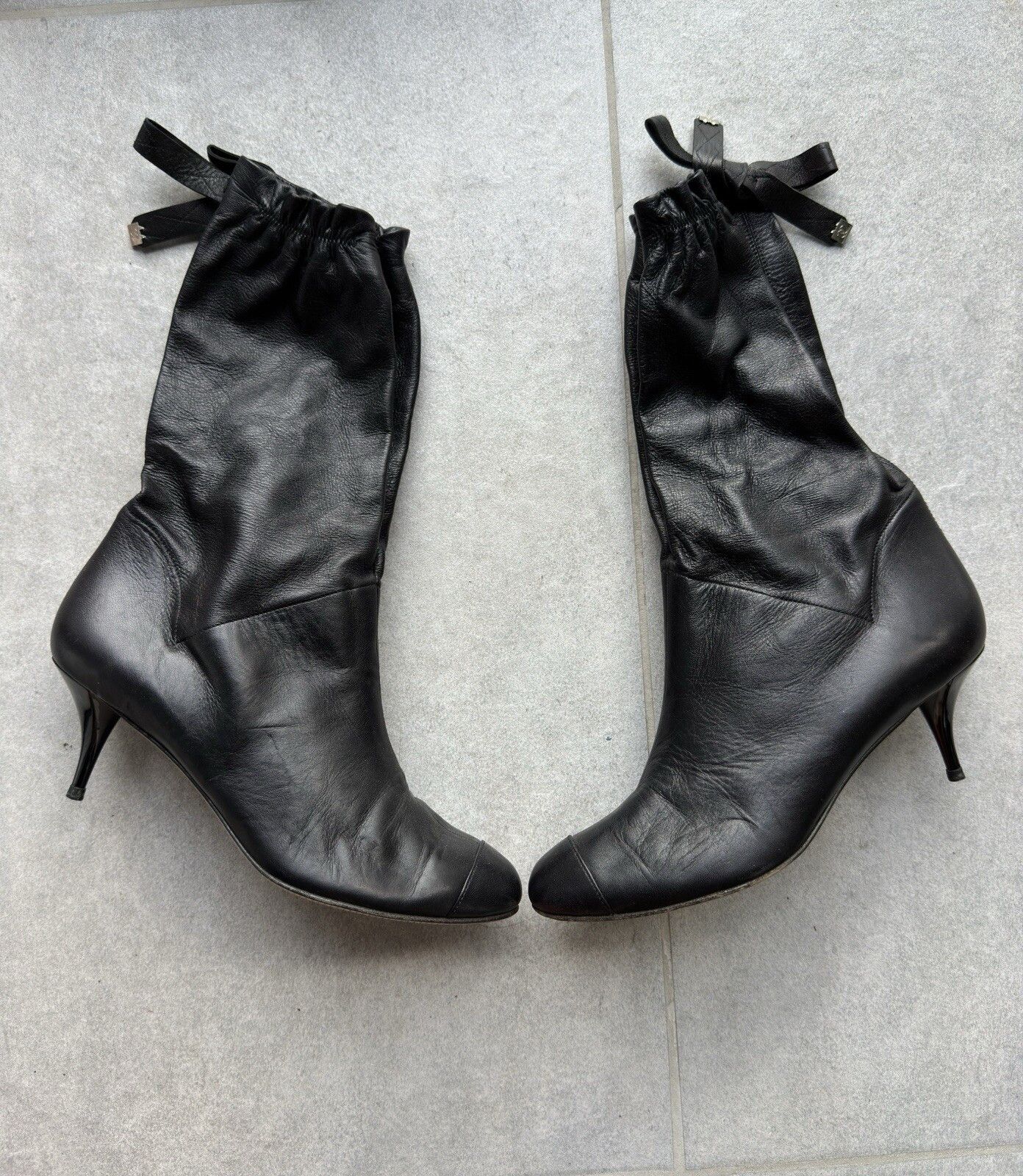 Chanel Chanel Vintage Leather Mid Calf Kitten Heel Boots 2000`s Size US 8 / IT 38 - 1 Thumbnail