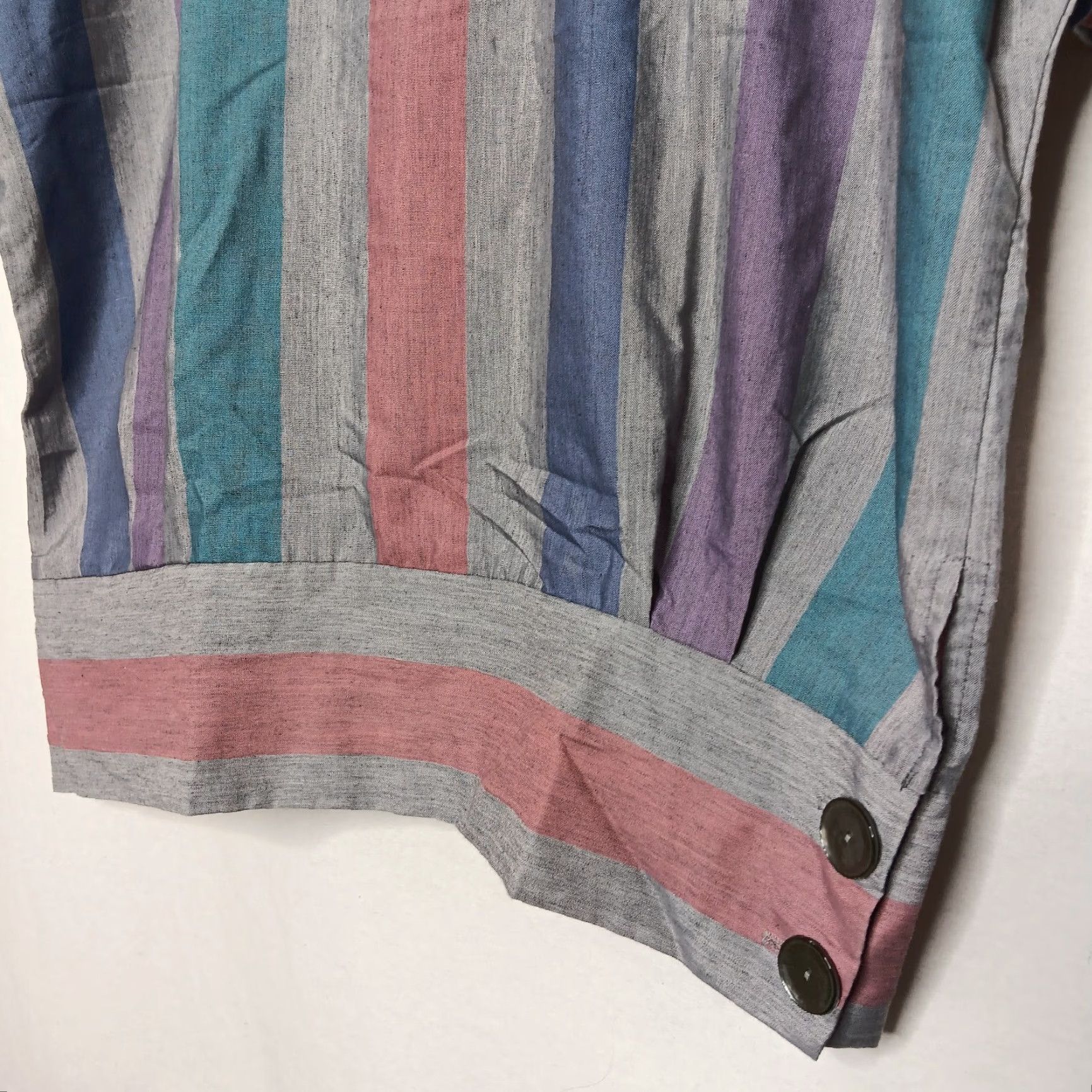 Pinko VINTAGE Blouse Women 14 Gray Pink Blue Stripe Wide Waistband Dolman Shirt Size XL / US 12-14 / IT 48-50 - 5 Thumbnail