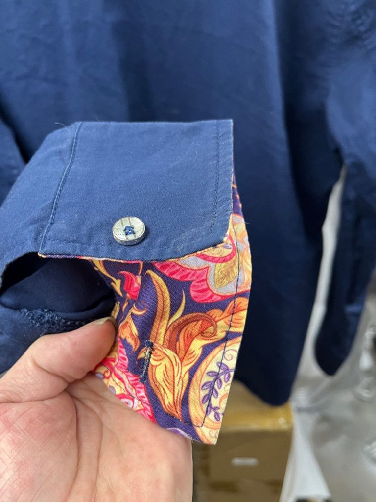 Unknown London Navy Button-Up Shirt w/ Bold Paisley Trim - Sz S 100% Cotton Size US S / EU 44-46 / 1 - 4 Thumbnail
