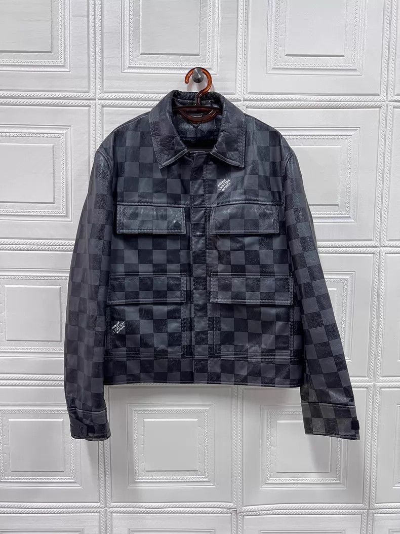 Louis Vuitton Louis Vuitton All-cowhide lapel checkerboard leather jacke Size US L / EU 52-54 / 3 - 1 Thumbnail