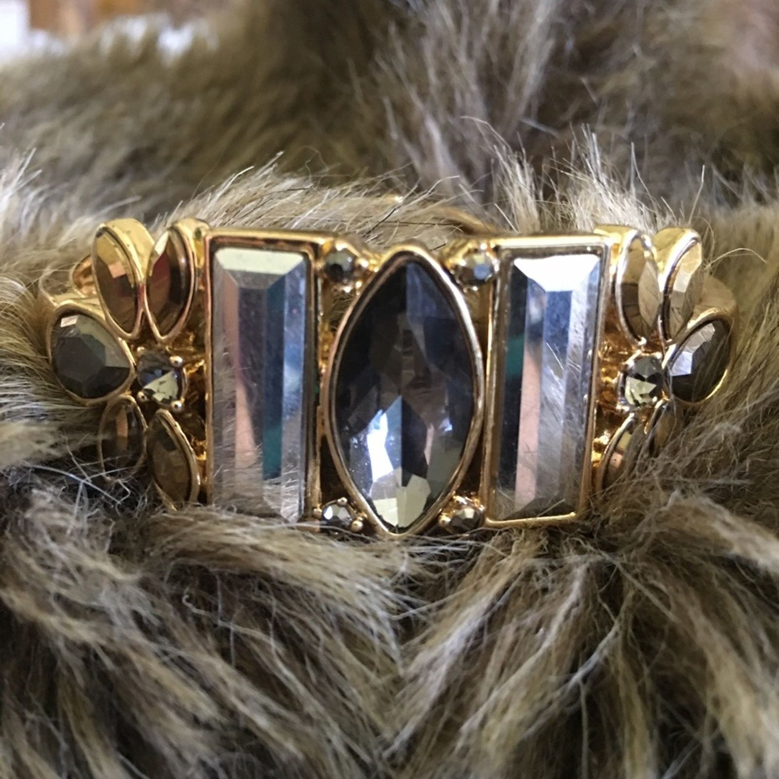 Vintage Vintage 80s faceted glass stone clamp bracelet Size ONE SIZE - 2 Thumbnail