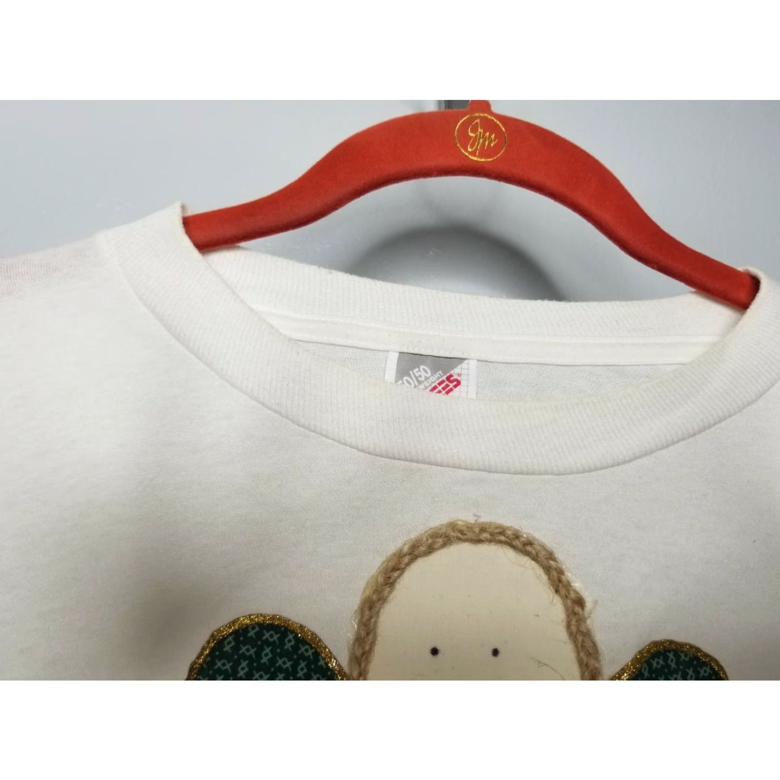 Jerzees VINTAGE Jerzees T-Shirt Mens XL Christmas Angel Puff Paint 3-D Distressed White Cotton Graphic Print Cat 90s Holiday USA Art Size US XL / EU 56 / 4 - 2 Thumbnail