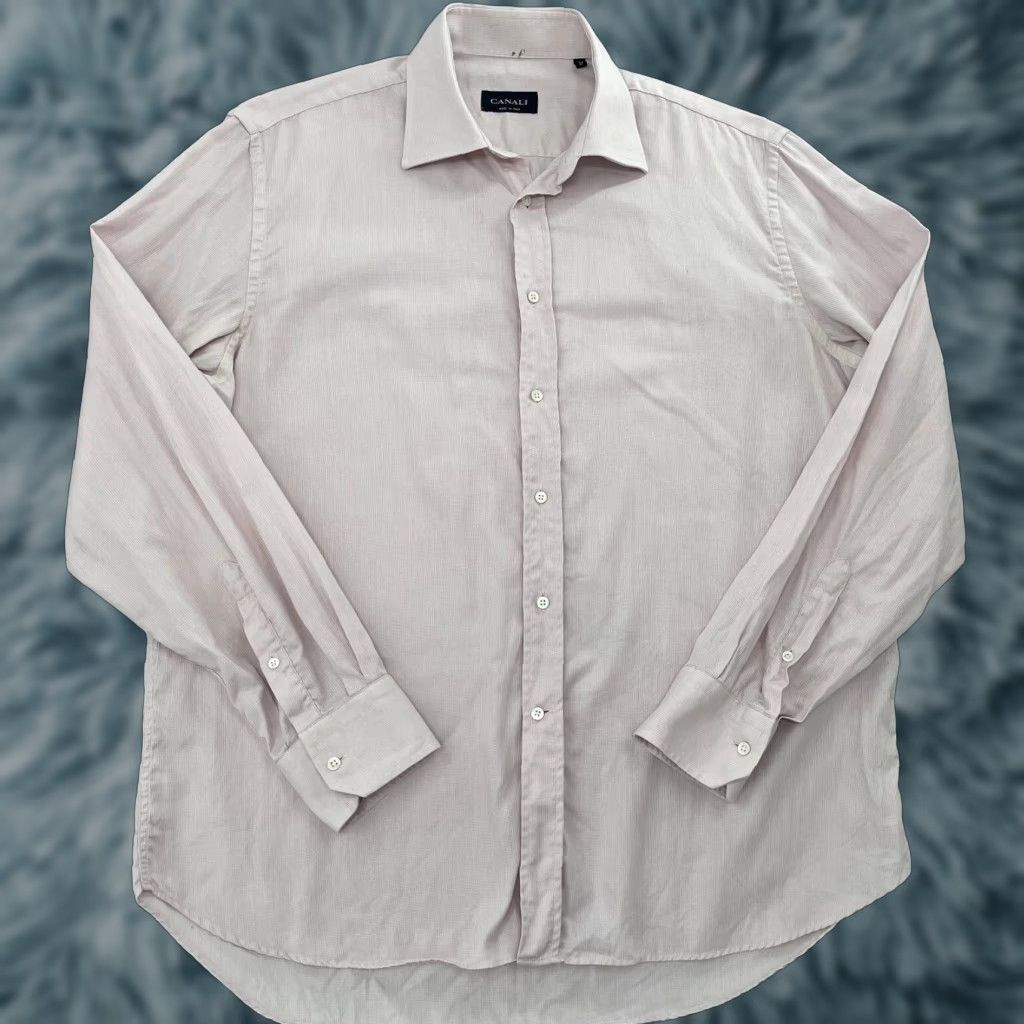 Canali VINTAGE Canali Dress Shirt Men 17 Pink Cotton Long Sleeve Formal Business Casual Italy Size US XL / EU 56 / 4 - 1 Thumbnail