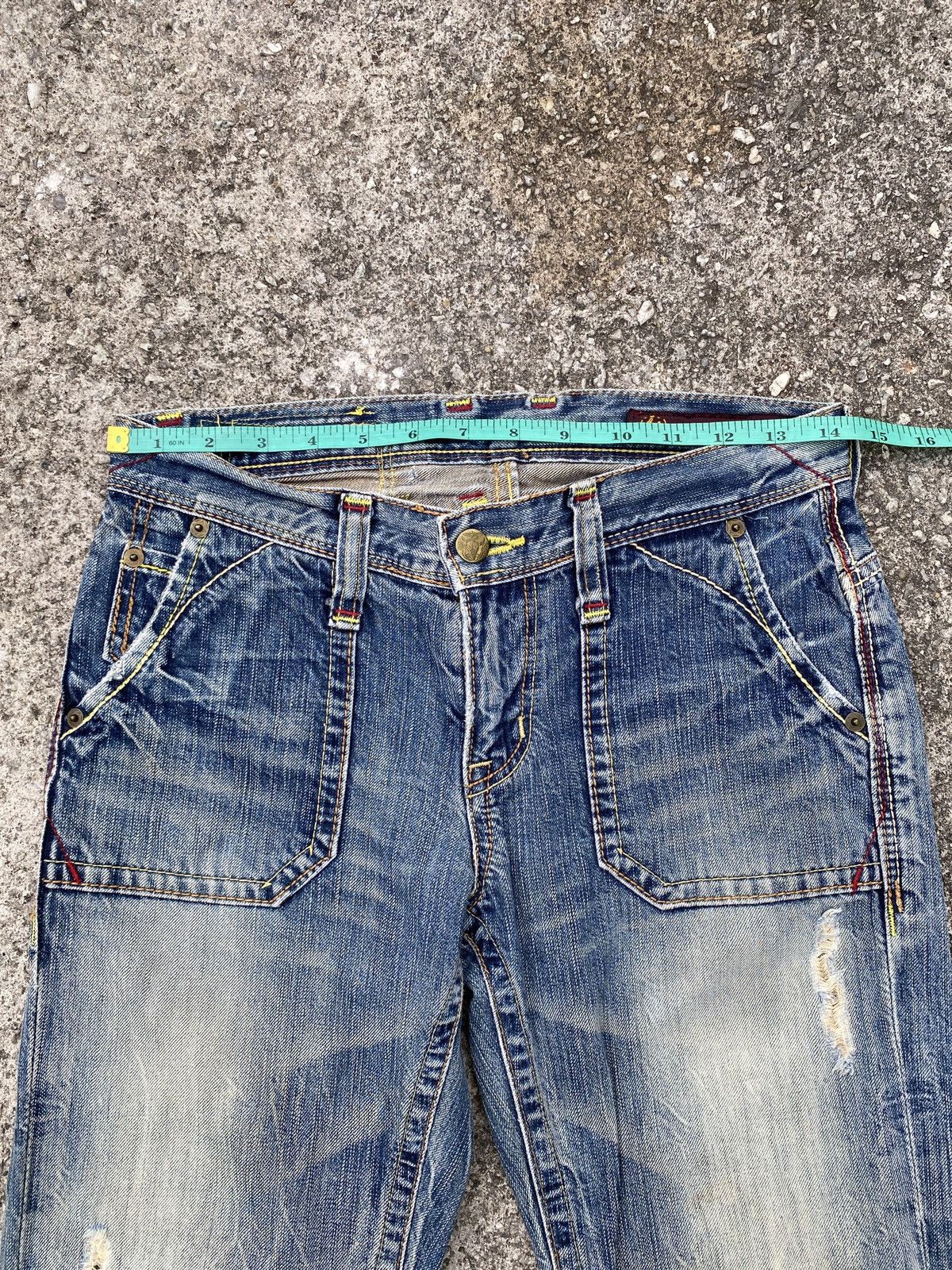 Japanese Brand Flare Brappers Japan Buckle Back Faded Distressed Denim Size US 28 / EU 44 - 4 Thumbnail