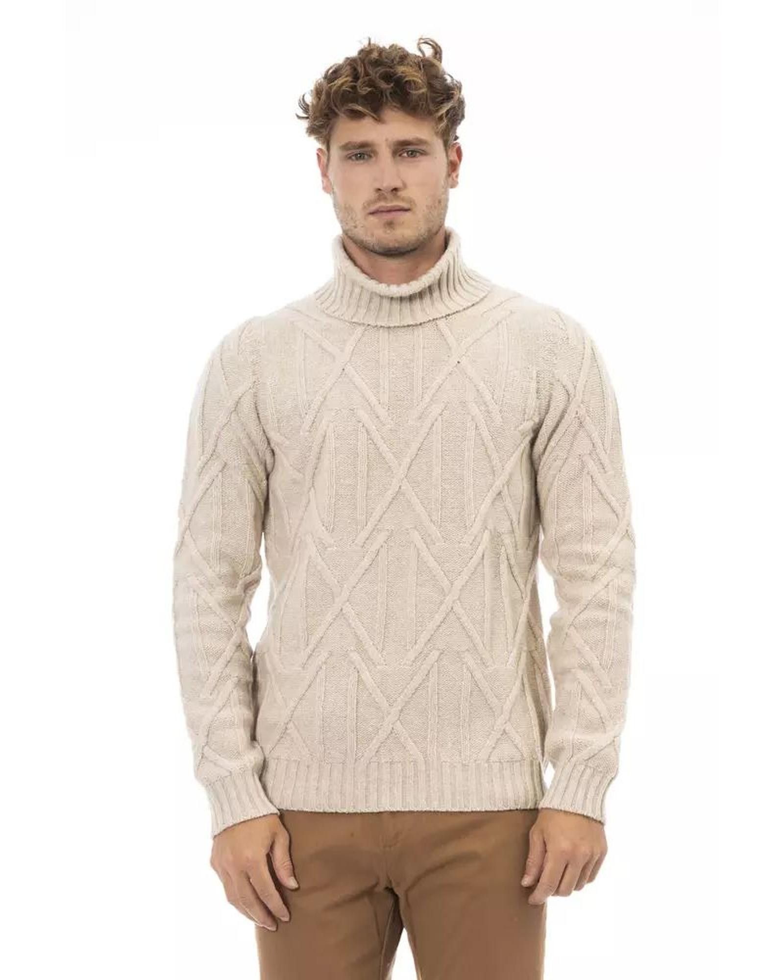 image of Alpha Studio Merino Wool Turtleneck Sweater in Beige, Men's (Size XL)