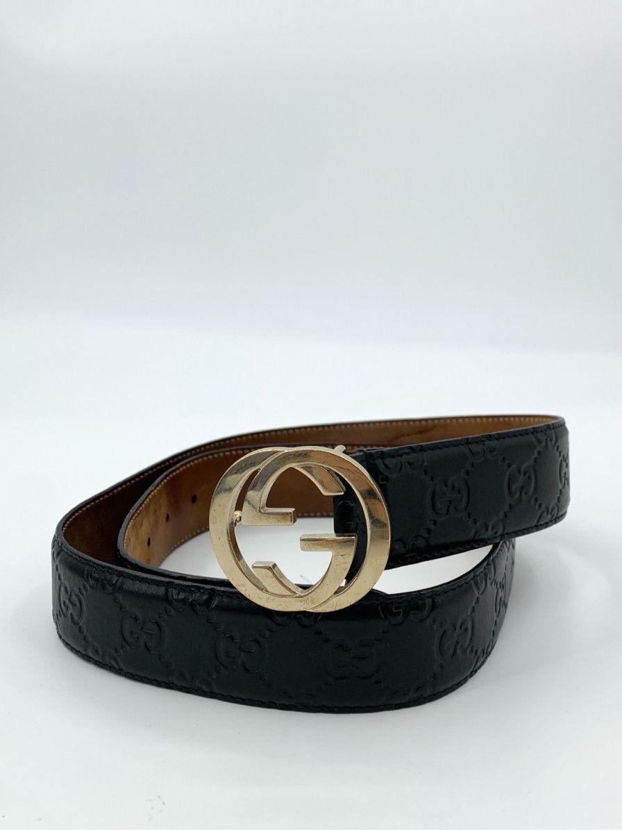 Gucci Belt Black Embossed Leather Belt (Size 109×4cm)