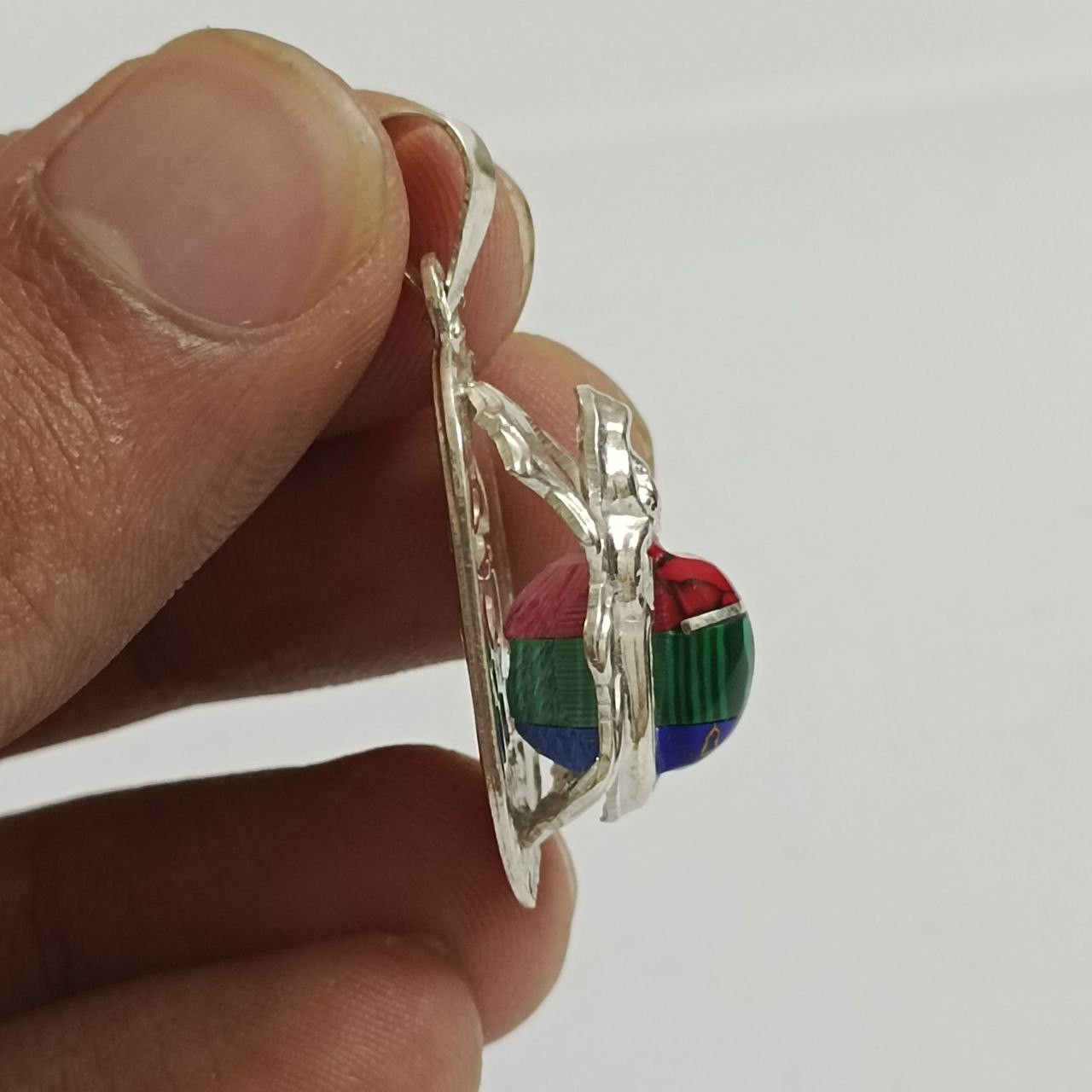 Sterling Silver 925 Sterling Silver scarab Pendant, Handmade Egypt Size ONE SIZE - 7 Thumbnail
