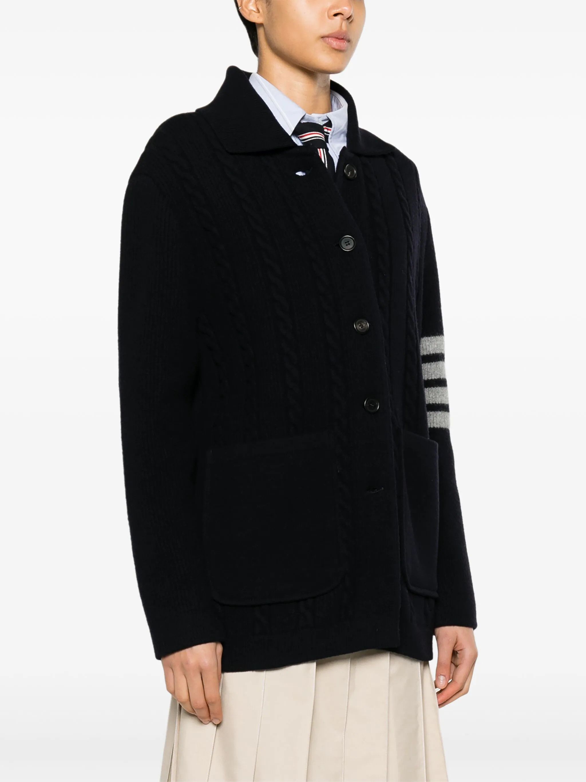 Thom Browne o1s22i1n0924 '4-Bar Heavy Knit Cardigan in Navy Blue Size S / US 4 / IT 40 - 3 Thumbnail