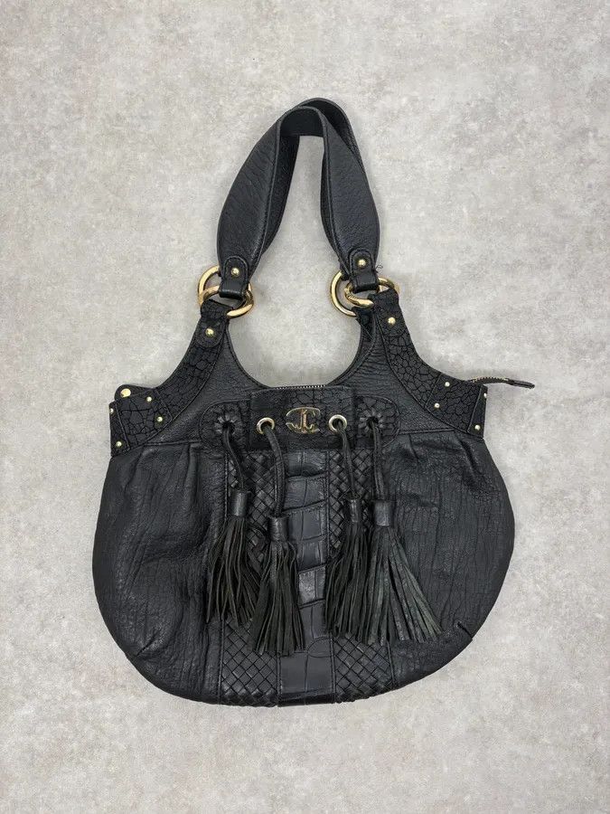 Just Cavalli AW2011 Cavalli Tassel Black Leather Hobo Handle Bag Size ONE SIZE - 1 Thumbnail