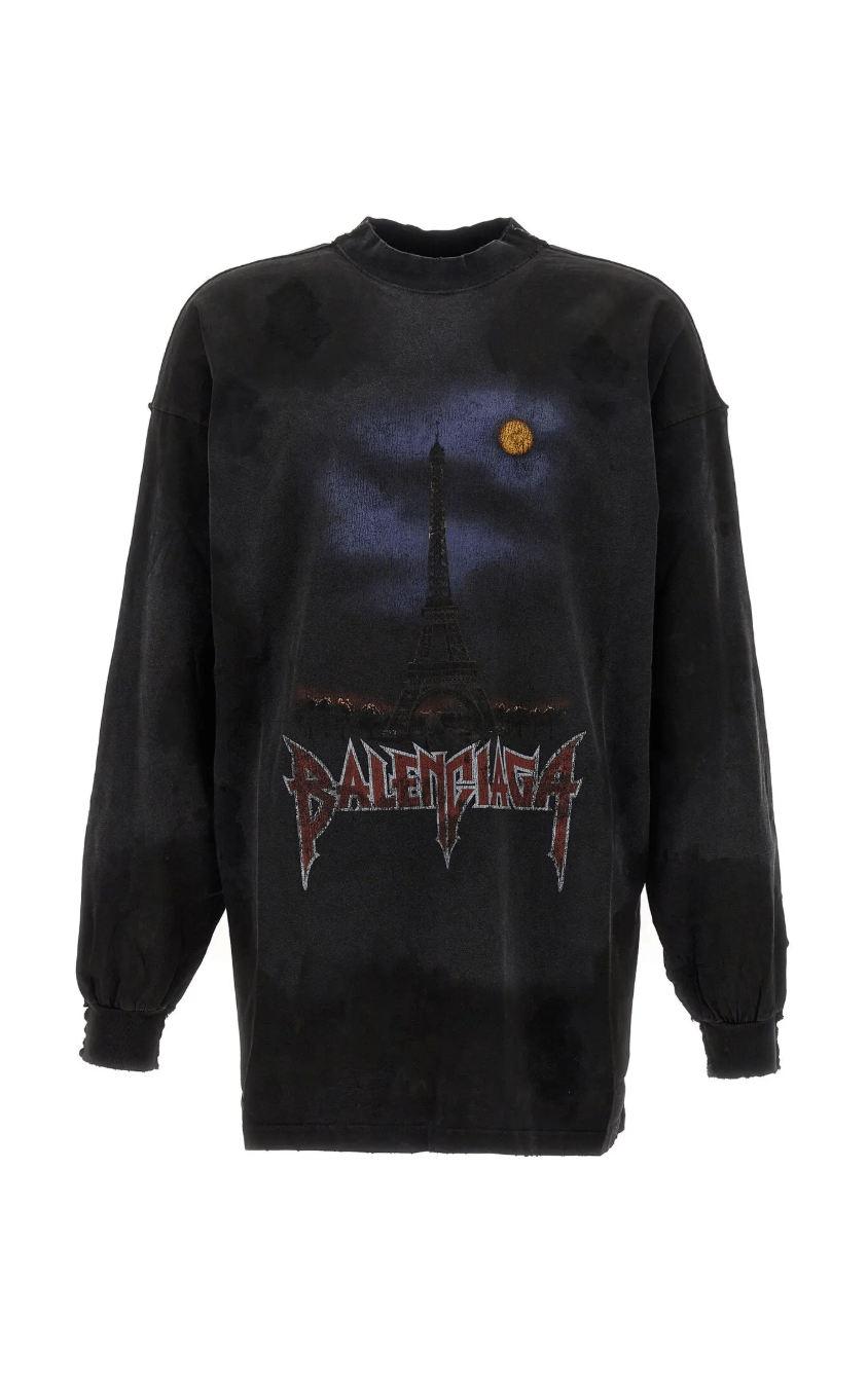 Balenciaga o1srvl11e0325 Paris Moon Double Front Long Sleeve T