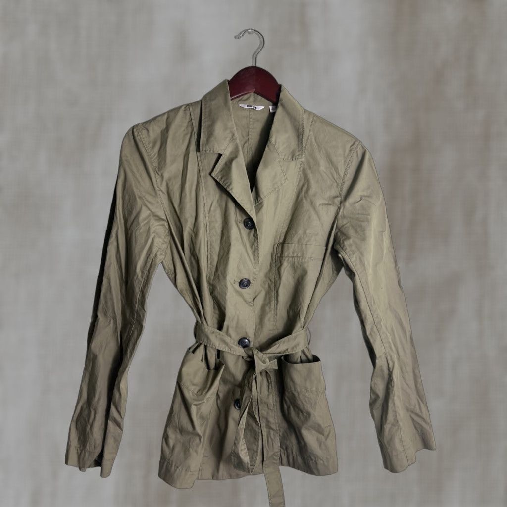Uniqlo VINTAGE Uniqlo Womens XS Khaki Olive Button Up Lightweight Coat Cotton Belted Size XS / US 0-2 / IT 36-38 - 1 Thumbnail