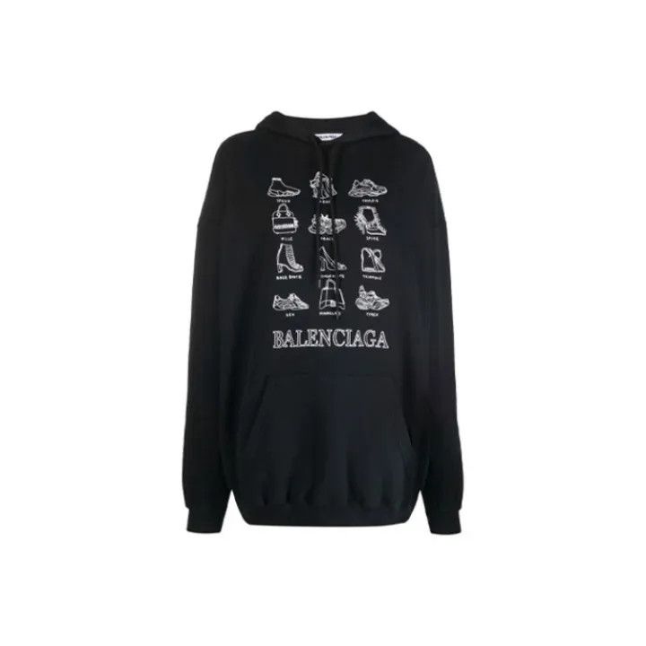 Balenciaga Balenciaga Women's Hooded Graphic Sweatshirt in Black 0079 Size XS / US 0-2 / IT 36-38 - 1 Thumbnail