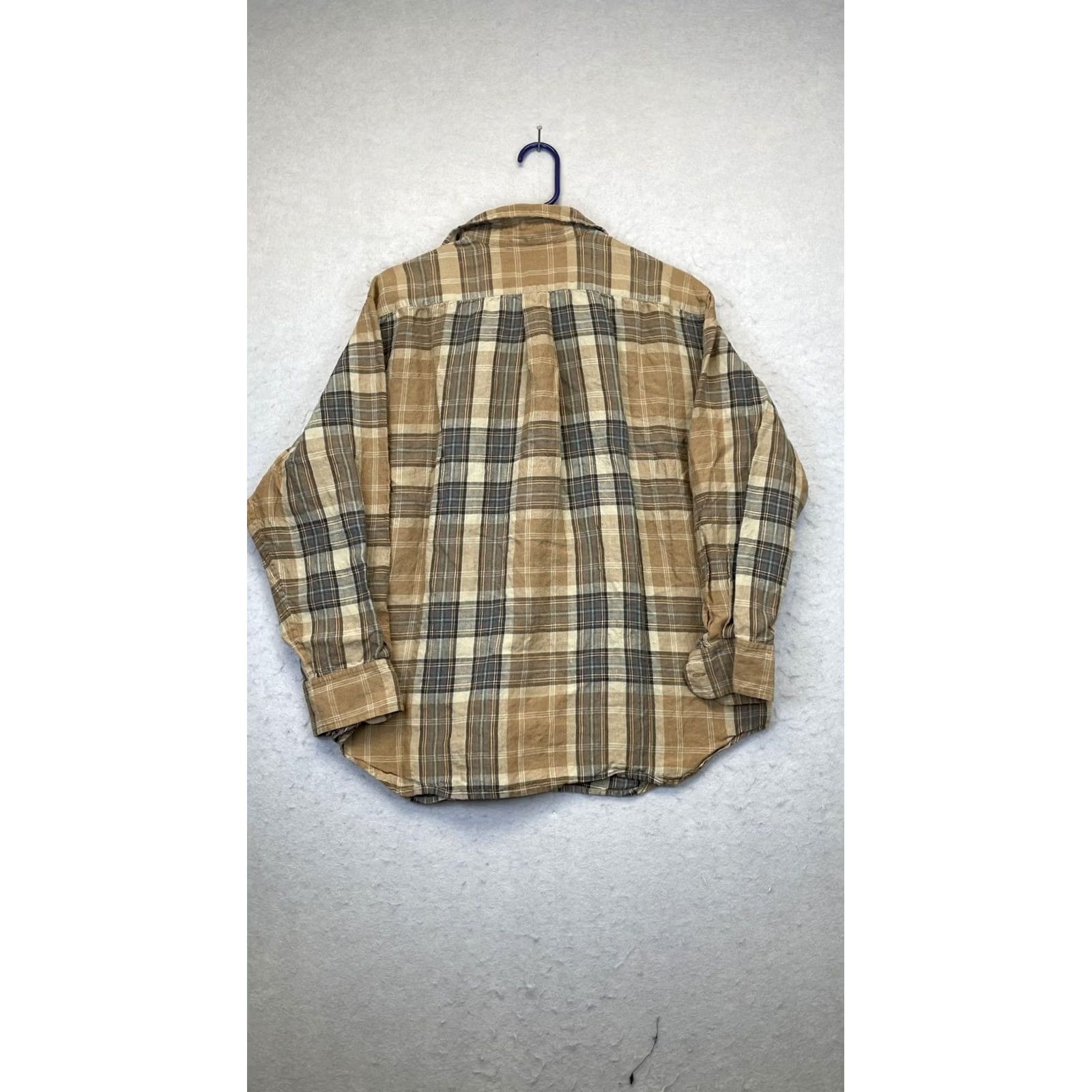 Ralph Lauren Lauren Ralph Lauren Womens 16 Tan Plaid 100% Linen Shirt Button Front Collared Size XXL / US 16-18 / IT 52-54 - 6 Thumbnail