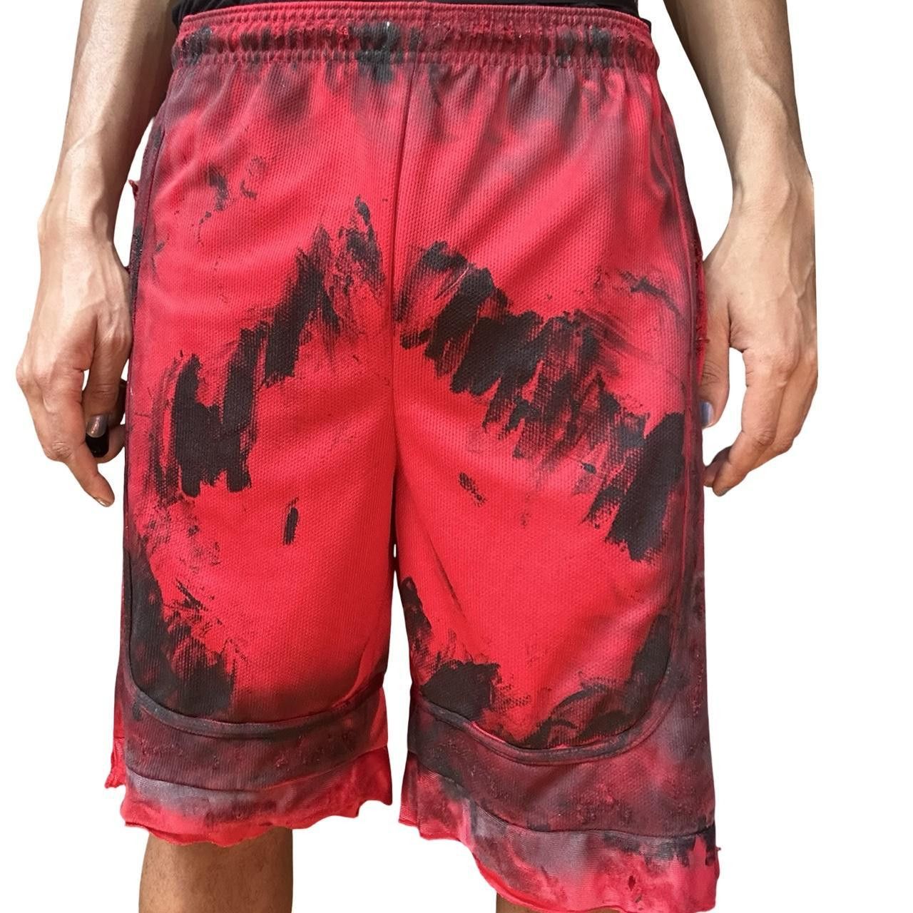 Other ASTROBOI* Red Distress Black Painted Basketball Shorts - Med Size US 32 / EU 48 - 2 Thumbnail