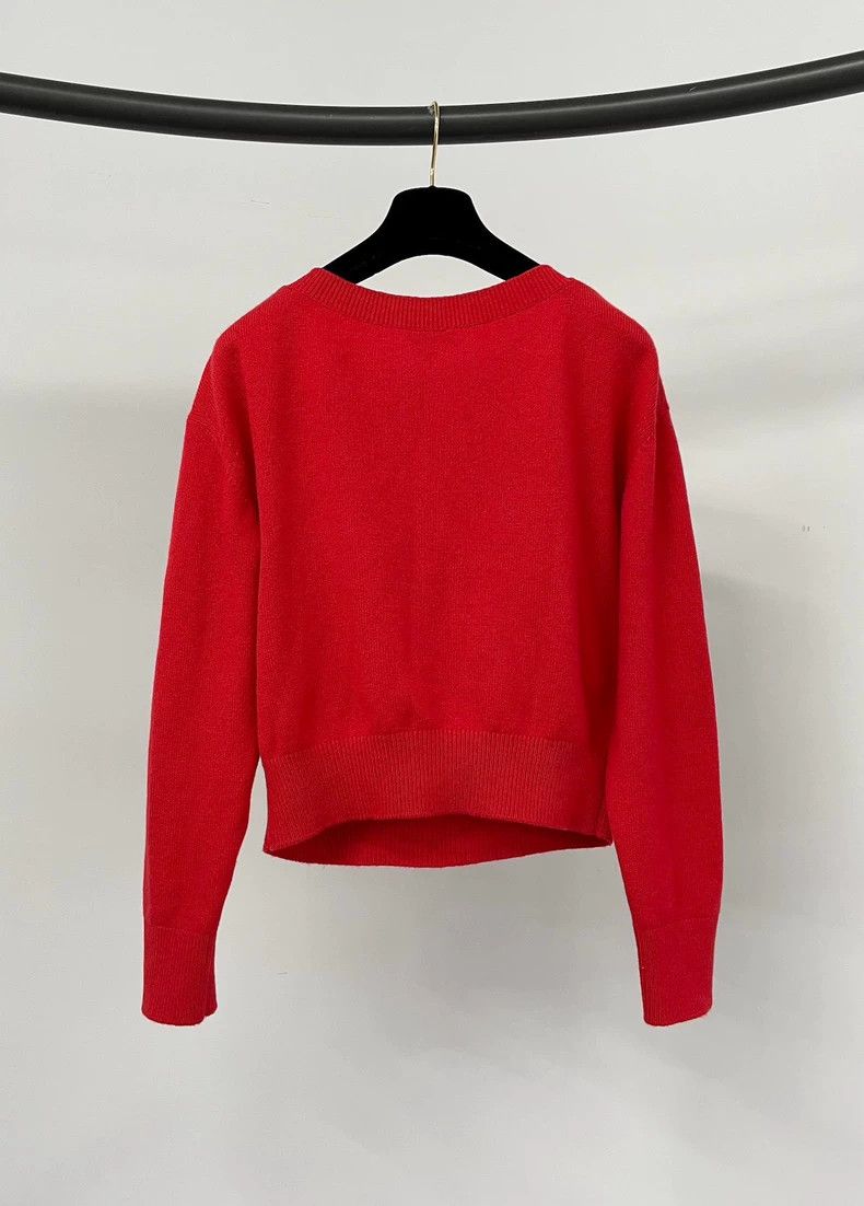 Chanel Chanel Red Heavy Industry Pearl Chain Cashmere Sweater Size XS / US 0-2 / IT 36-38 - 2 Thumbnail