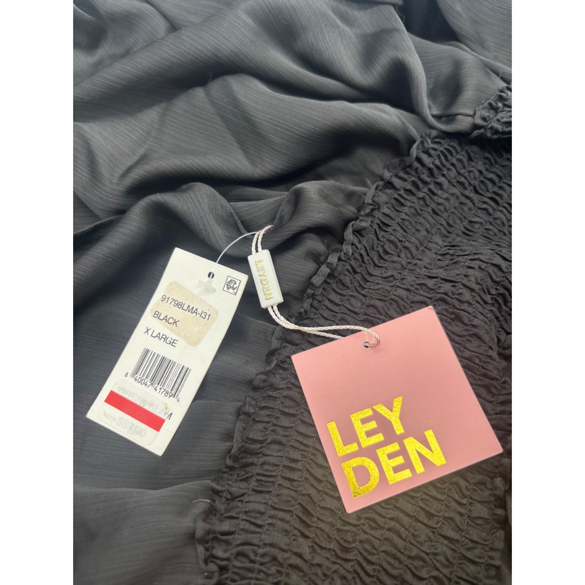 Other LEYDEN Womens Black SatinSmocked Cowl-Back Dress, Black, XL Size XL / US 12-14 / IT 48-50 - 8 Thumbnail