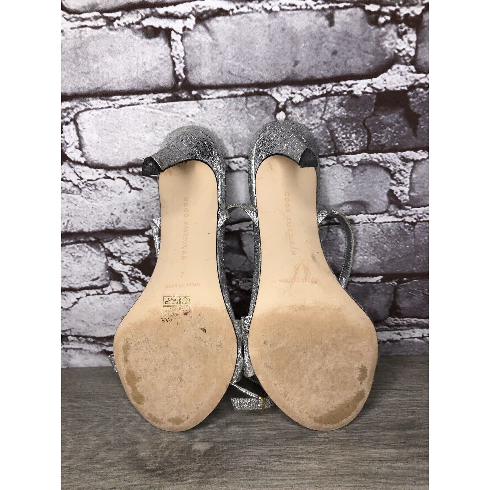Other GOOD AMERICAN Metallic Silver Leather Strap Heeled Sandals W Size US 7.5 / IT 37.5 - 7 Thumbnail