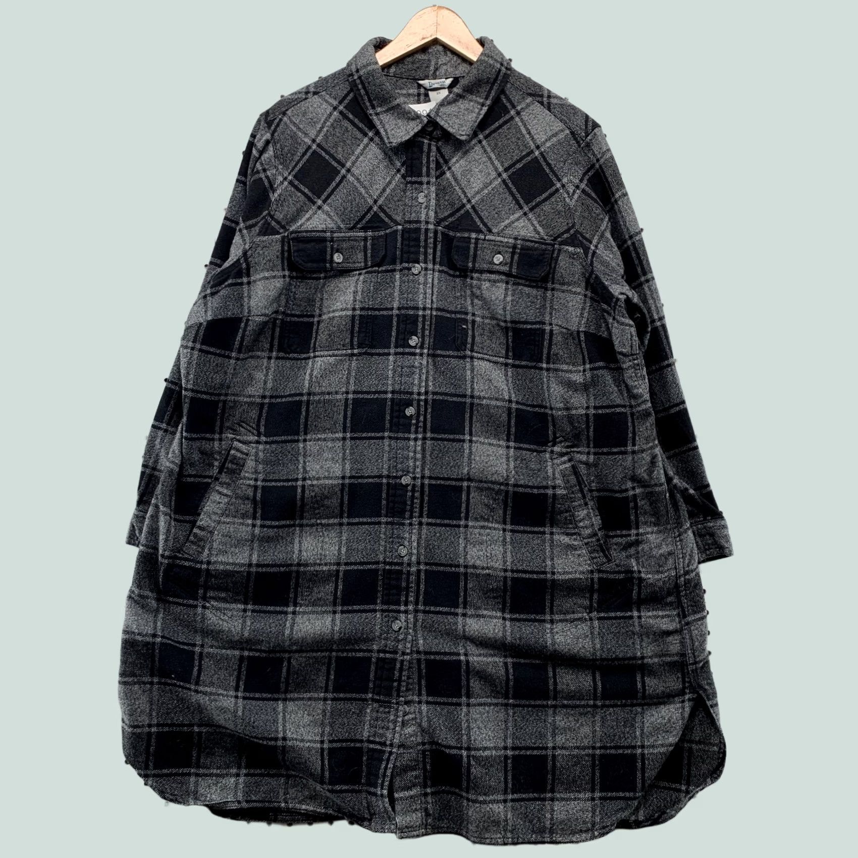 Vintage Duluth Button-Up Shirt Jacket Womens 2XL Flannel Duster Gray Black Plaid Pocket Shirt Womens 2XL Black Plaid Pocket Shirt Jacket Size XXL / US 16-18 / IT 52-54 - 1 Thumbnail