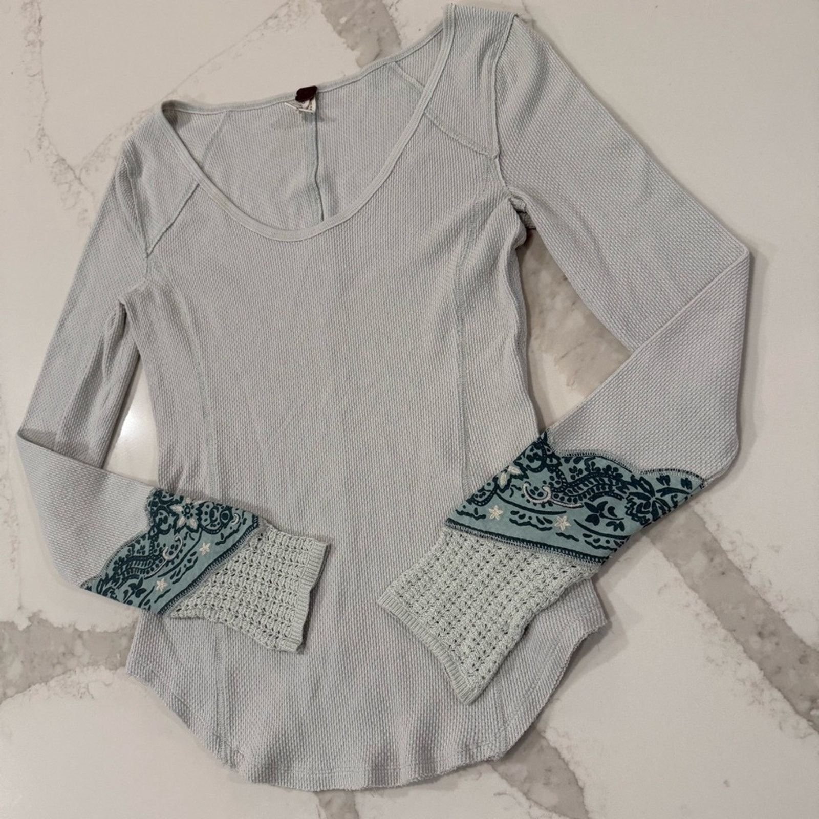 Free People Free People Bandana Cuff Waffle Knit Top Women’s Large Mint Size L / US 10 / IT 46 - 5 Thumbnail
