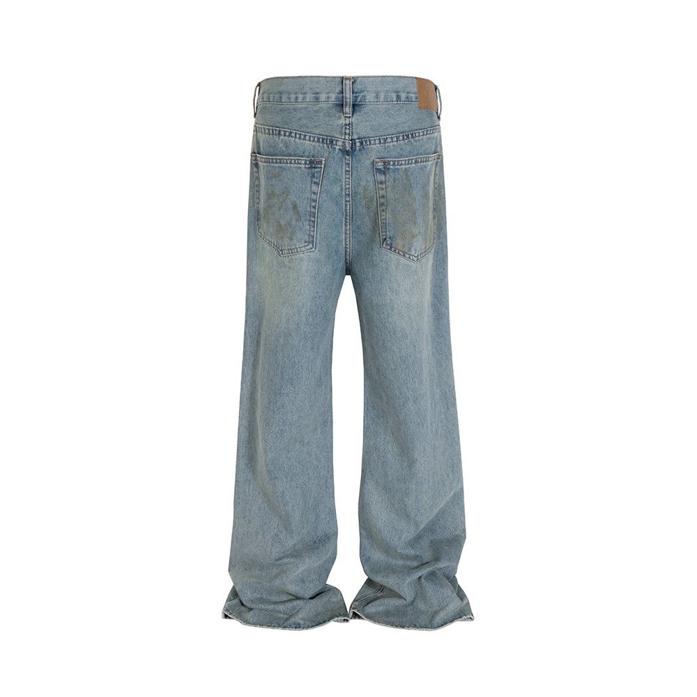Japanese Brand × Jean Ripped Hole Washed Blue Mud Dyed Baggy Size US 31 - 4 Thumbnail
