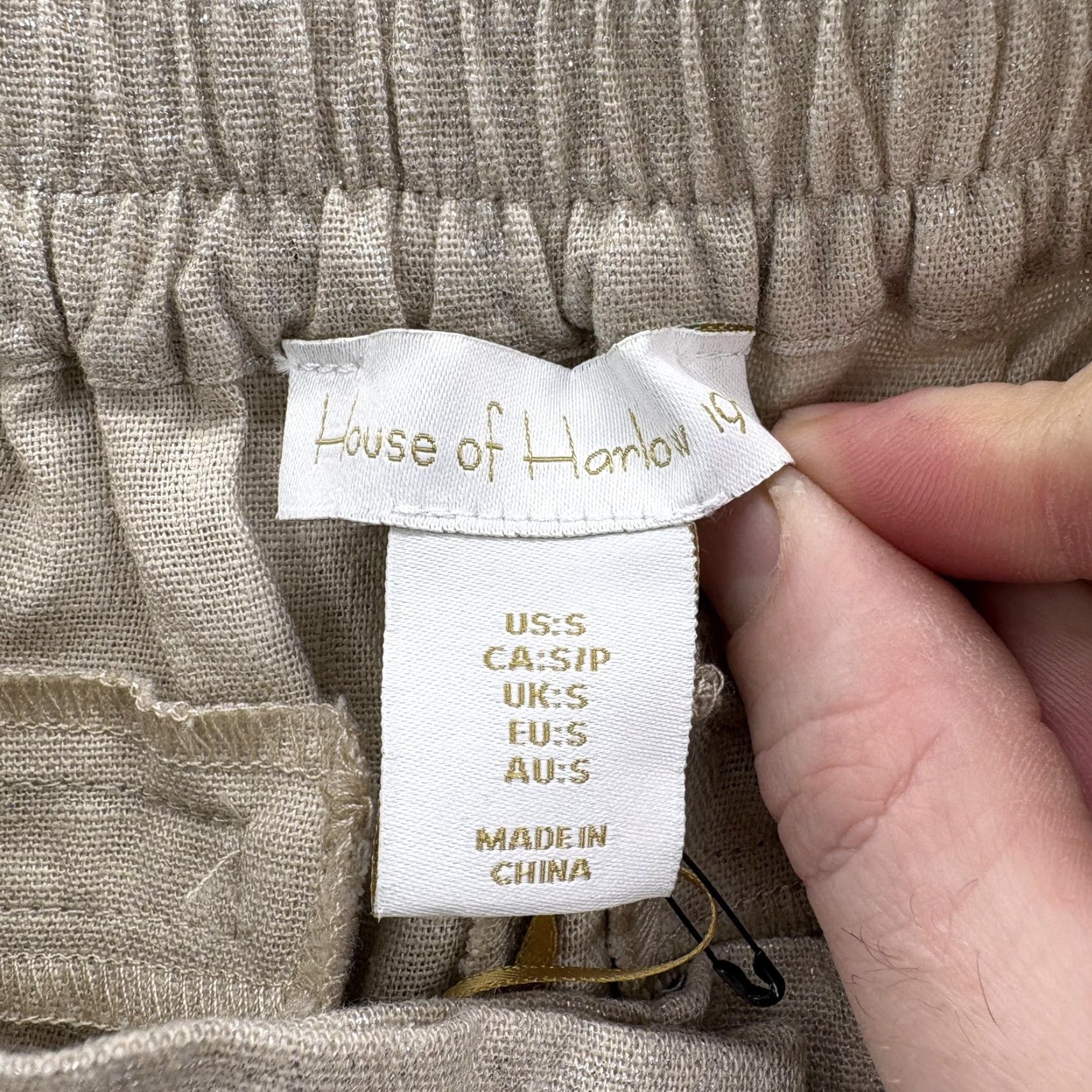 Vintage House Of Harlow 1960 Dress Pants Womens Small Gold Linen Blend Wide-Leg Crop NWT Size 28" / US 6 / IT 42 - 4 Thumbnail