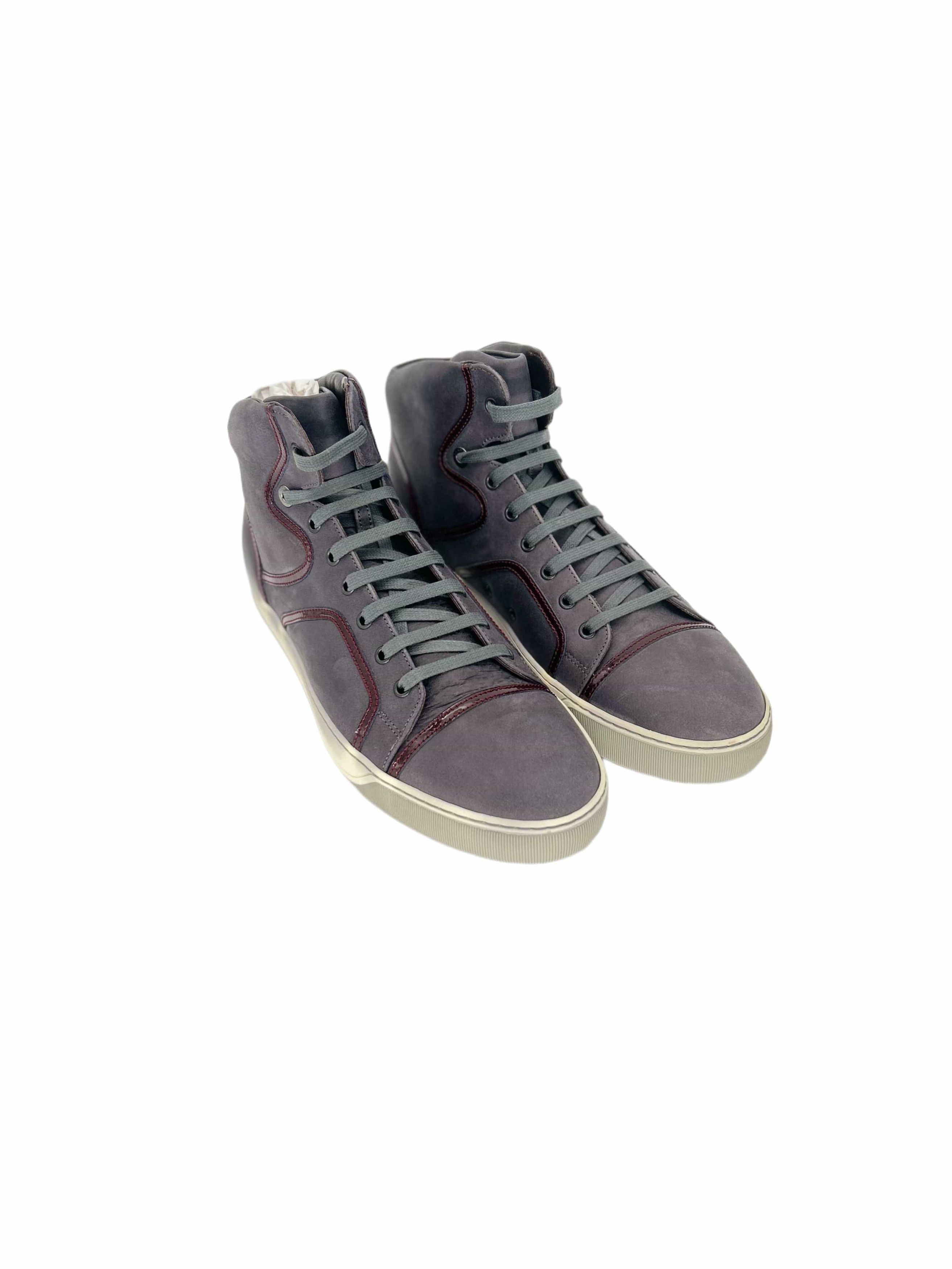 Lanvin Lanvin Grey Leather Hi Top Sneaker With Bordeaux Leather Size US 7 / EU 40 - 1 Thumbnail