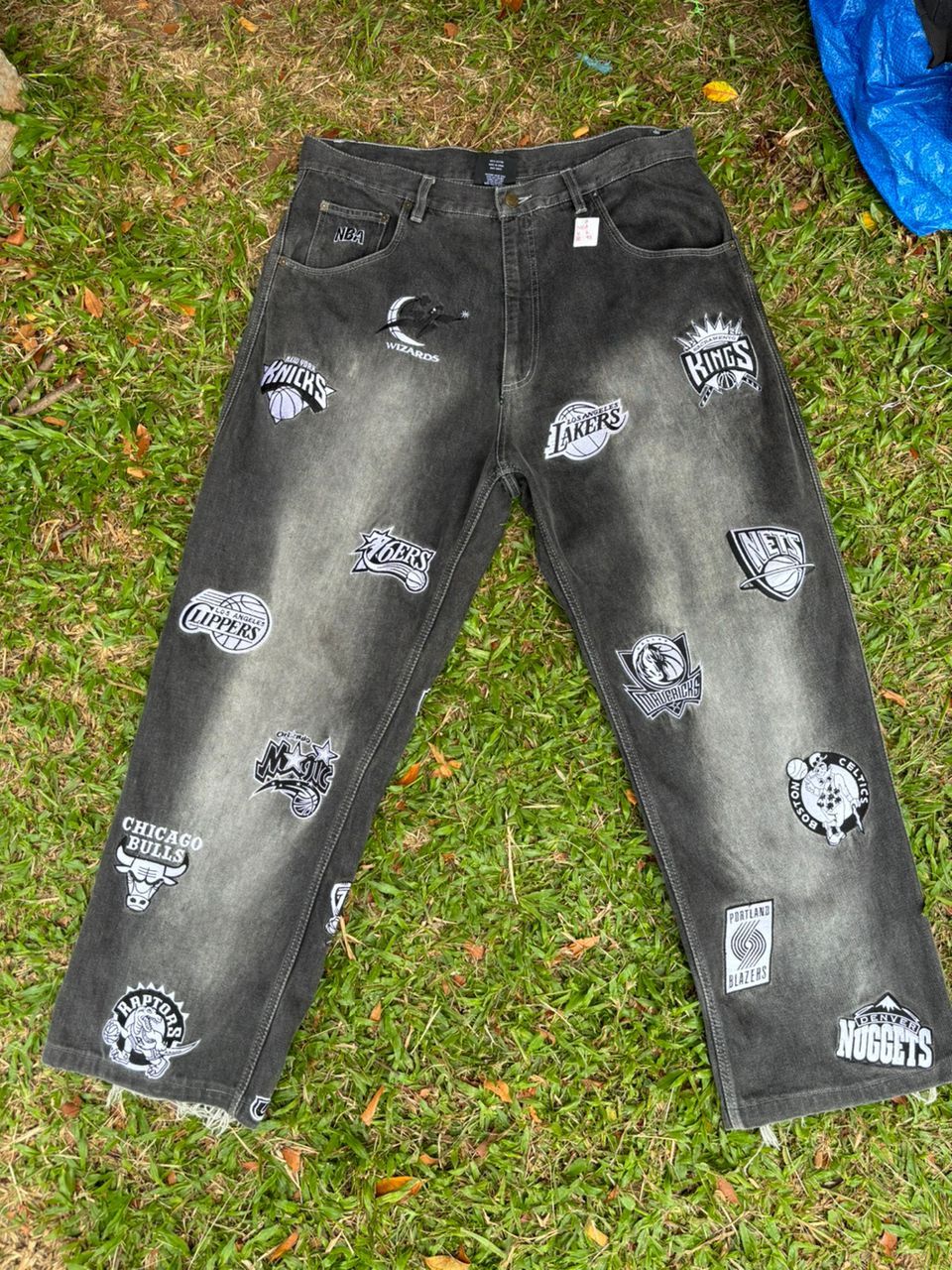 Baggy Jeans Vintage NBA Unk Logo Patchwork Embroidered