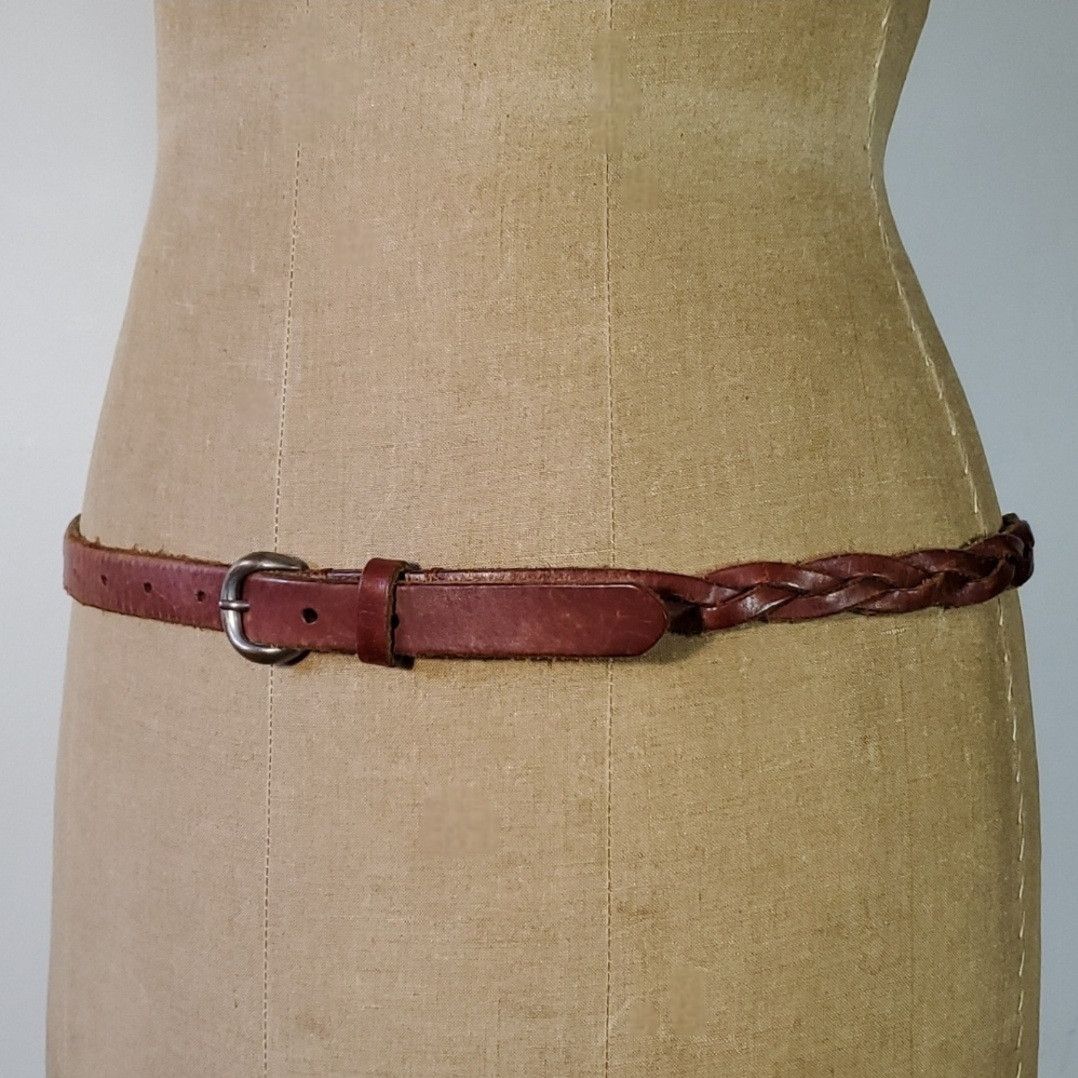 American Eagle Outfitters AEO 32-38" Belt Red Brown Leather Strap Cowhide Braided Size ONE SIZE - 2 Thumbnail