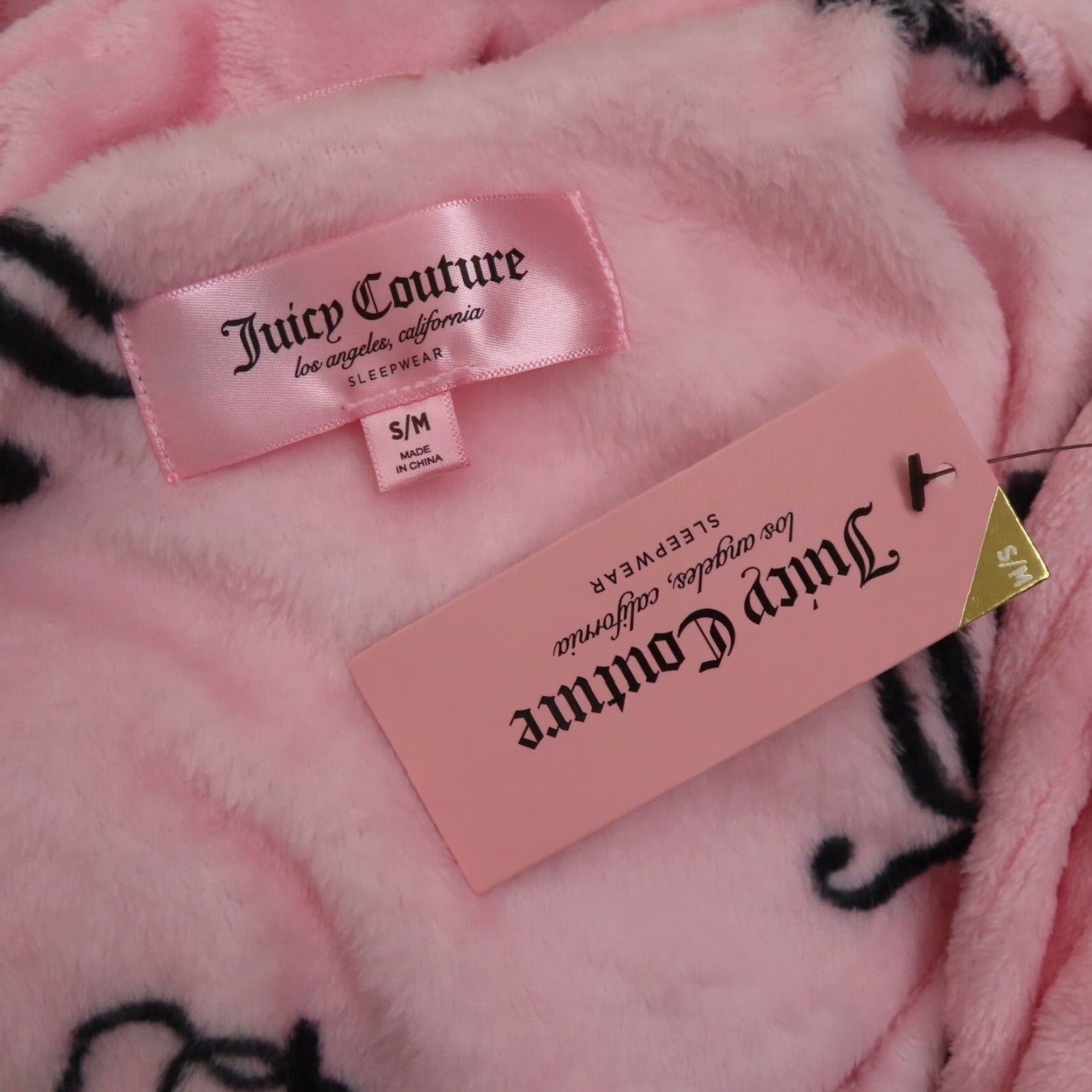 Juicy Couture Juicy Couture Women S/M Pink Black Logo Crown Hooded Knee Length Robe NEW NWT Size ONE SIZE - 5 Thumbnail