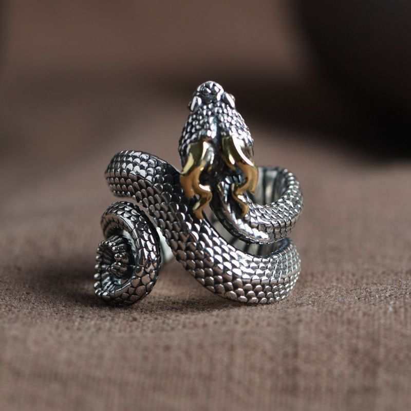 Other Minimal Gothic Silver Snake Signet Ring Size ONE SIZE - 1 Thumbnail